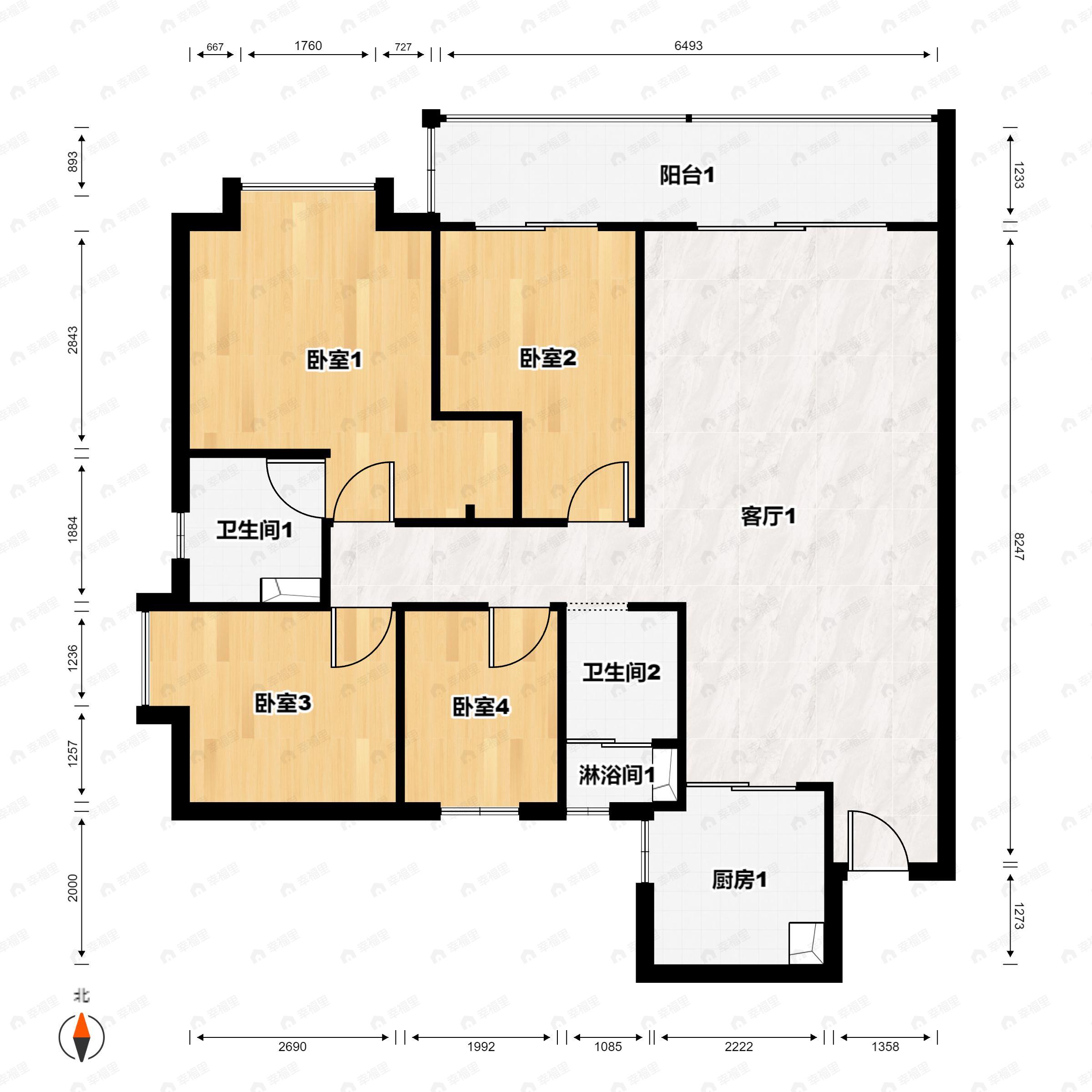 4室2厅2卫建面138平南户型图