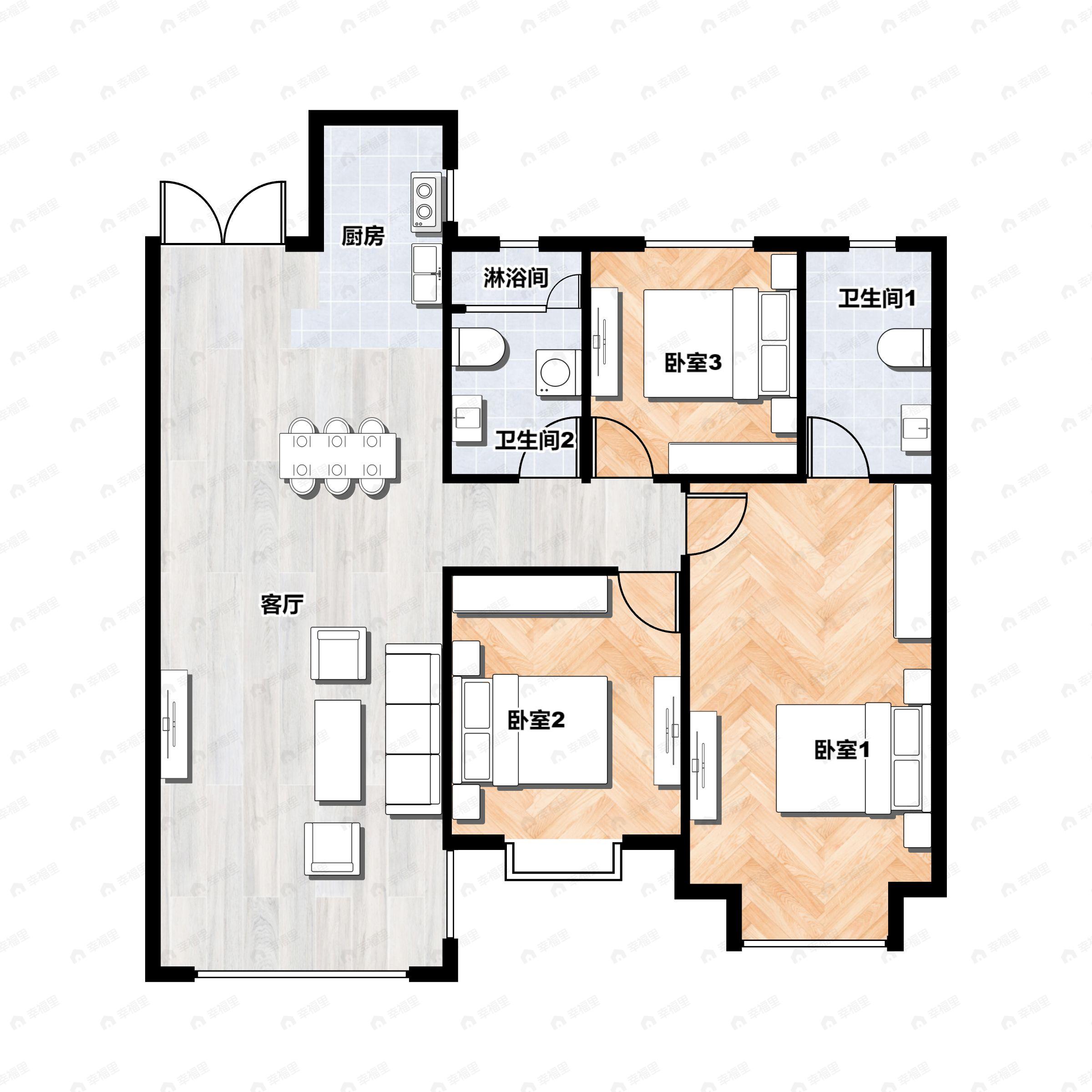 3室2厅2卫建面128平户型图
