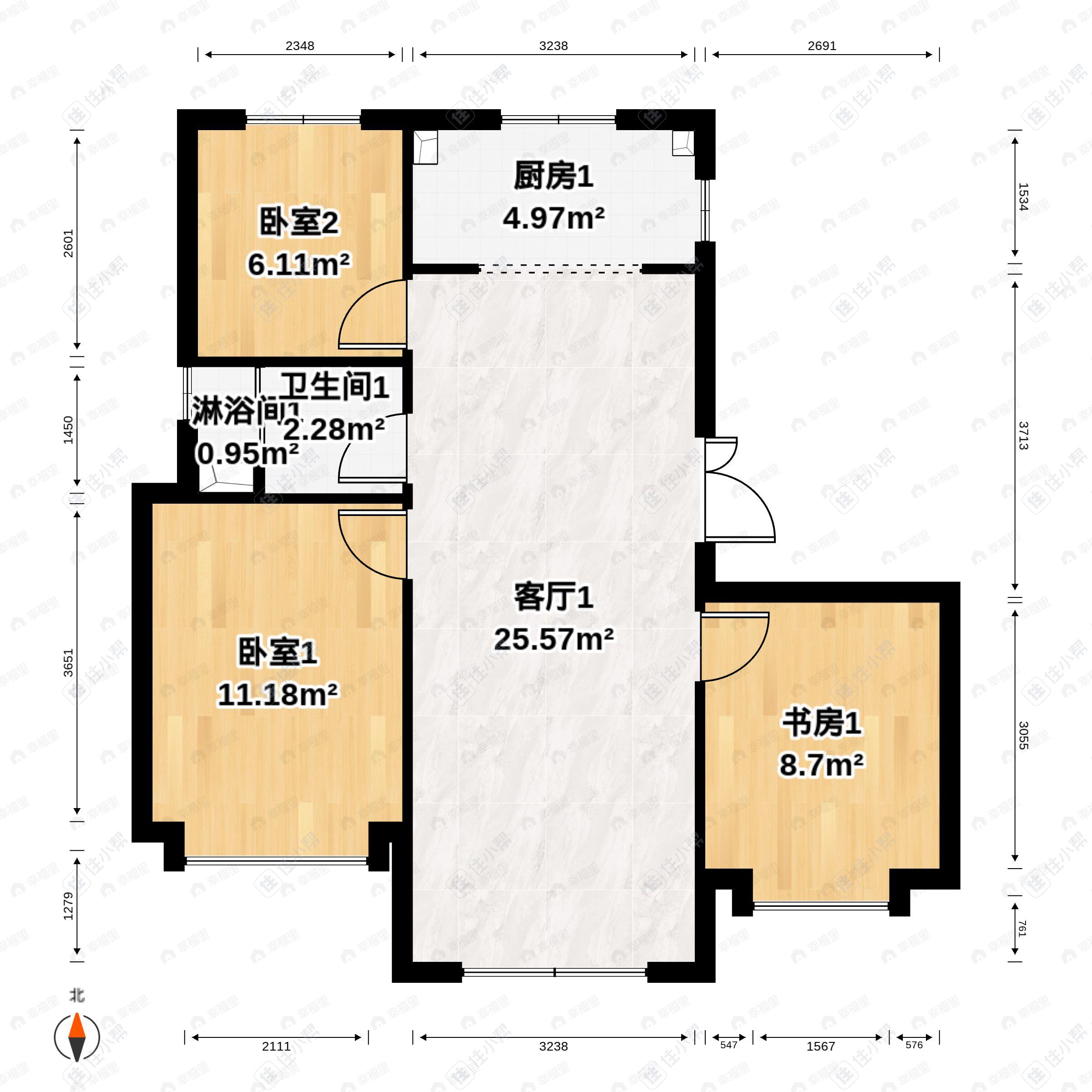 中国铁建花语津郡3室2厅1卫户型图