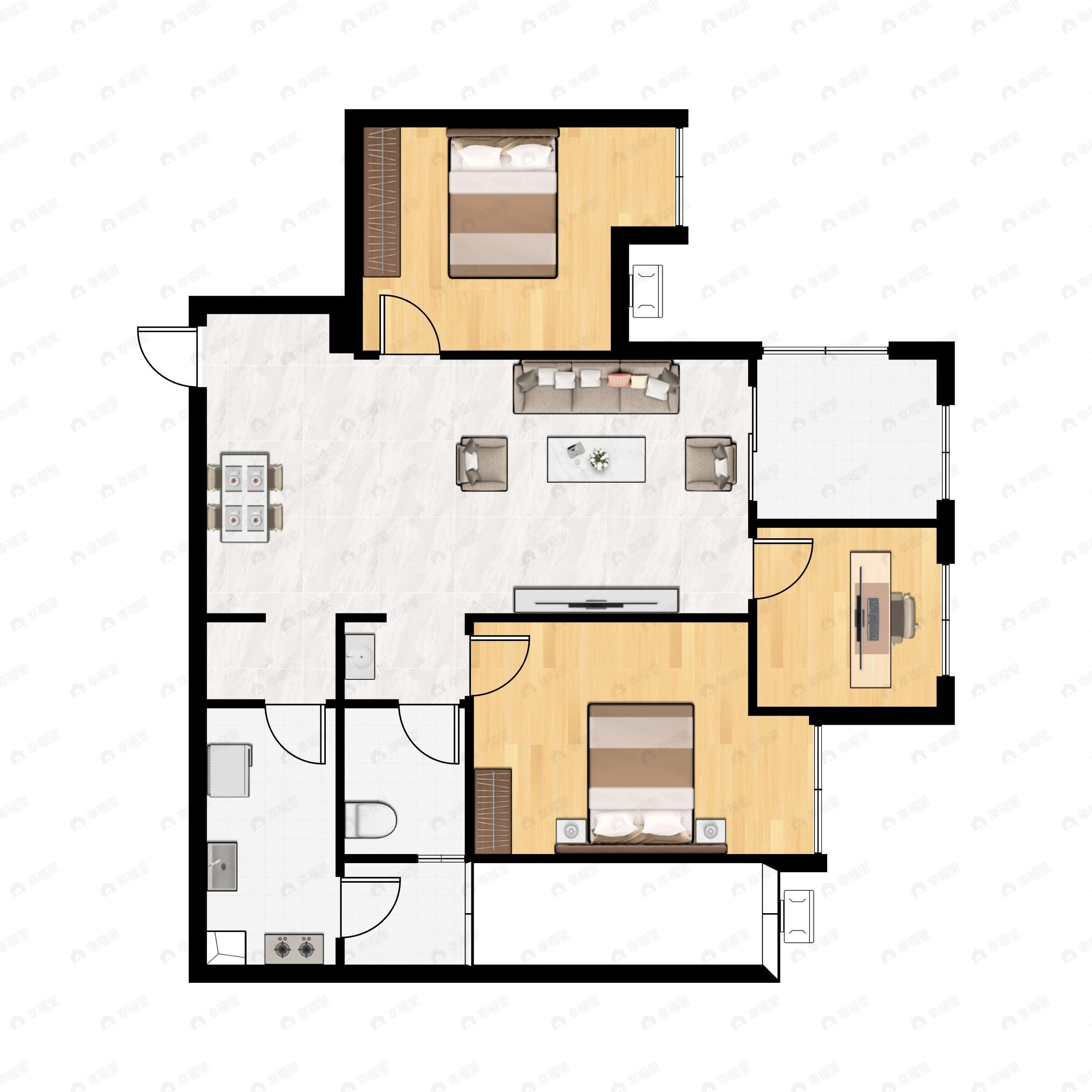 3室2厅1卫建面90平户型图