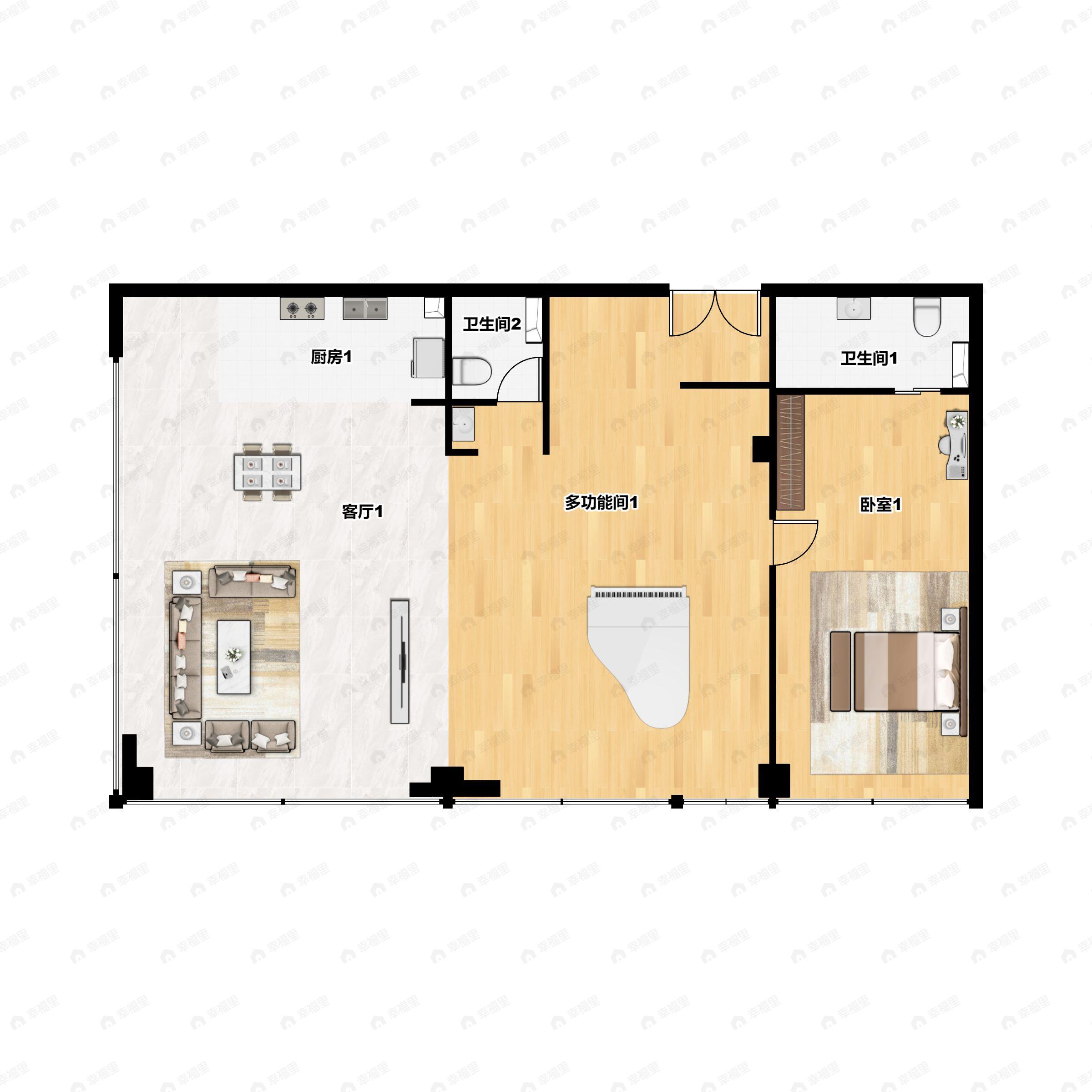 1室2厅2卫建面210m²西南户型图