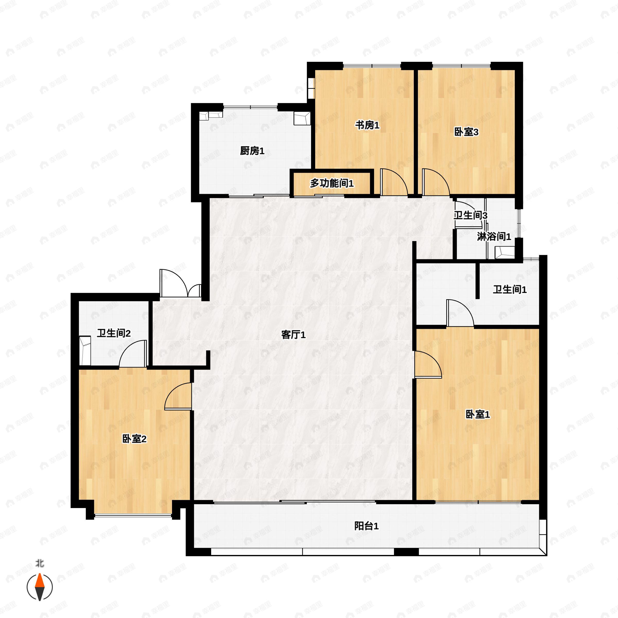 4室2厅3卫建面196平北|南户型图