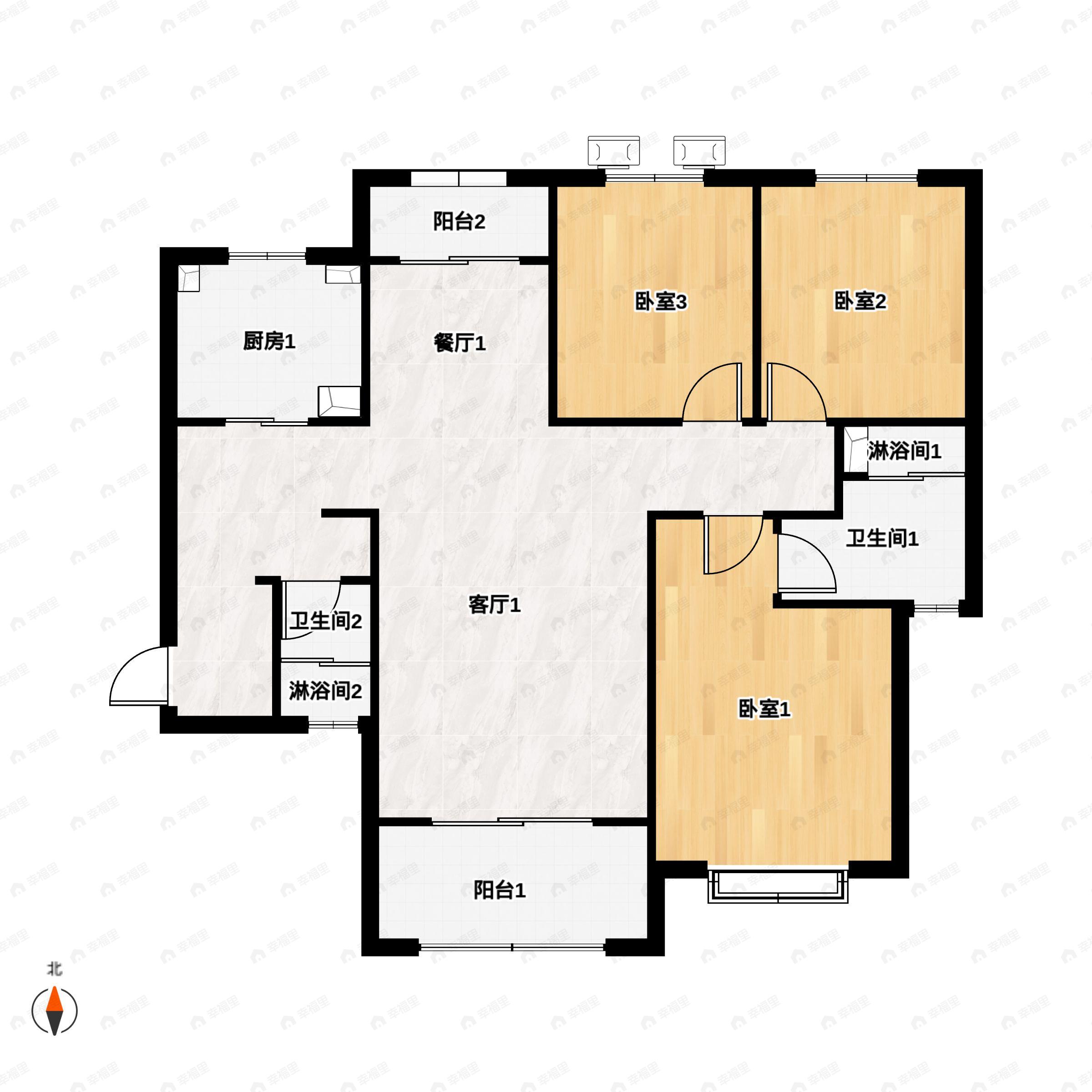 3室2厅2卫建面140平户型图