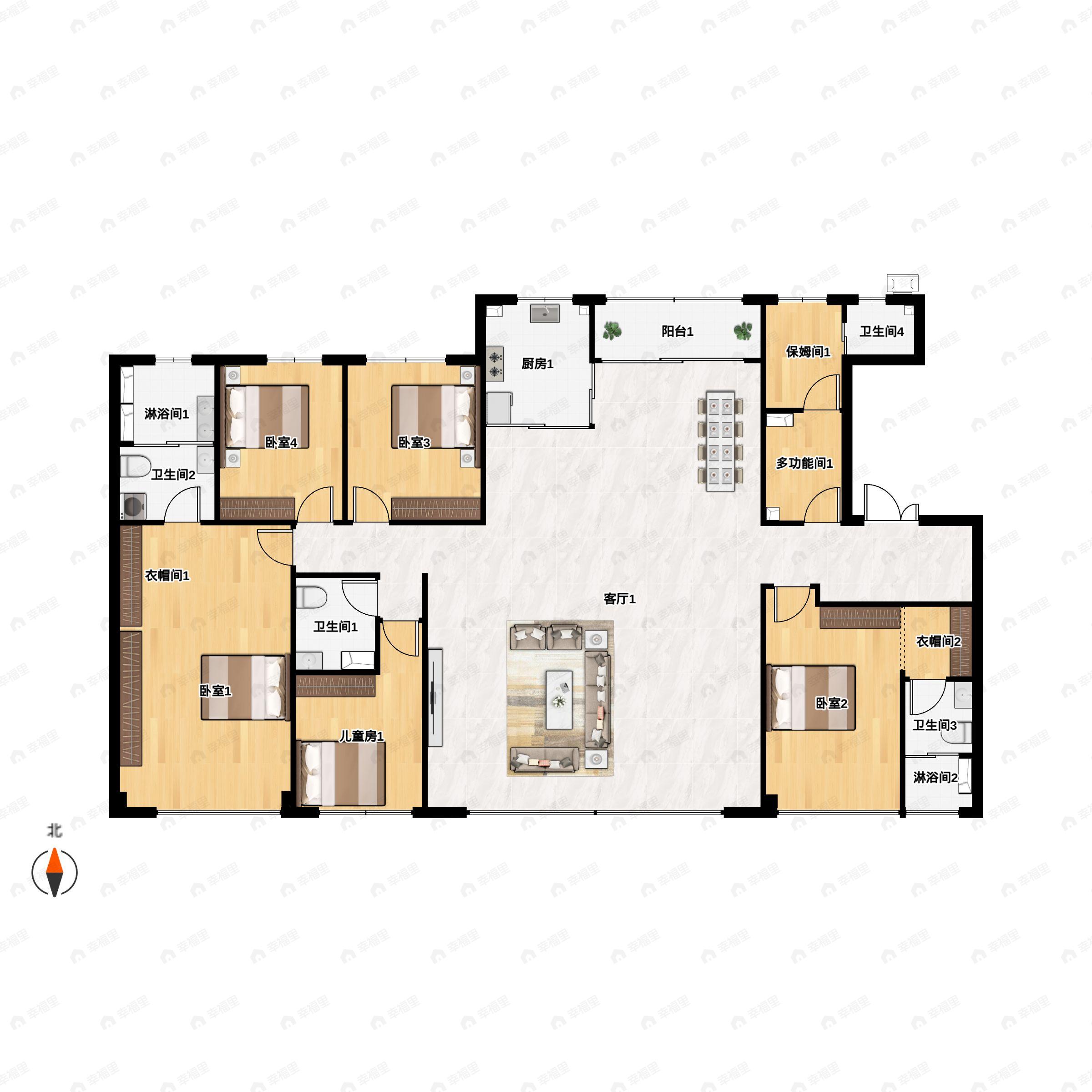 5室3厅4卫建面260平北|南户型图