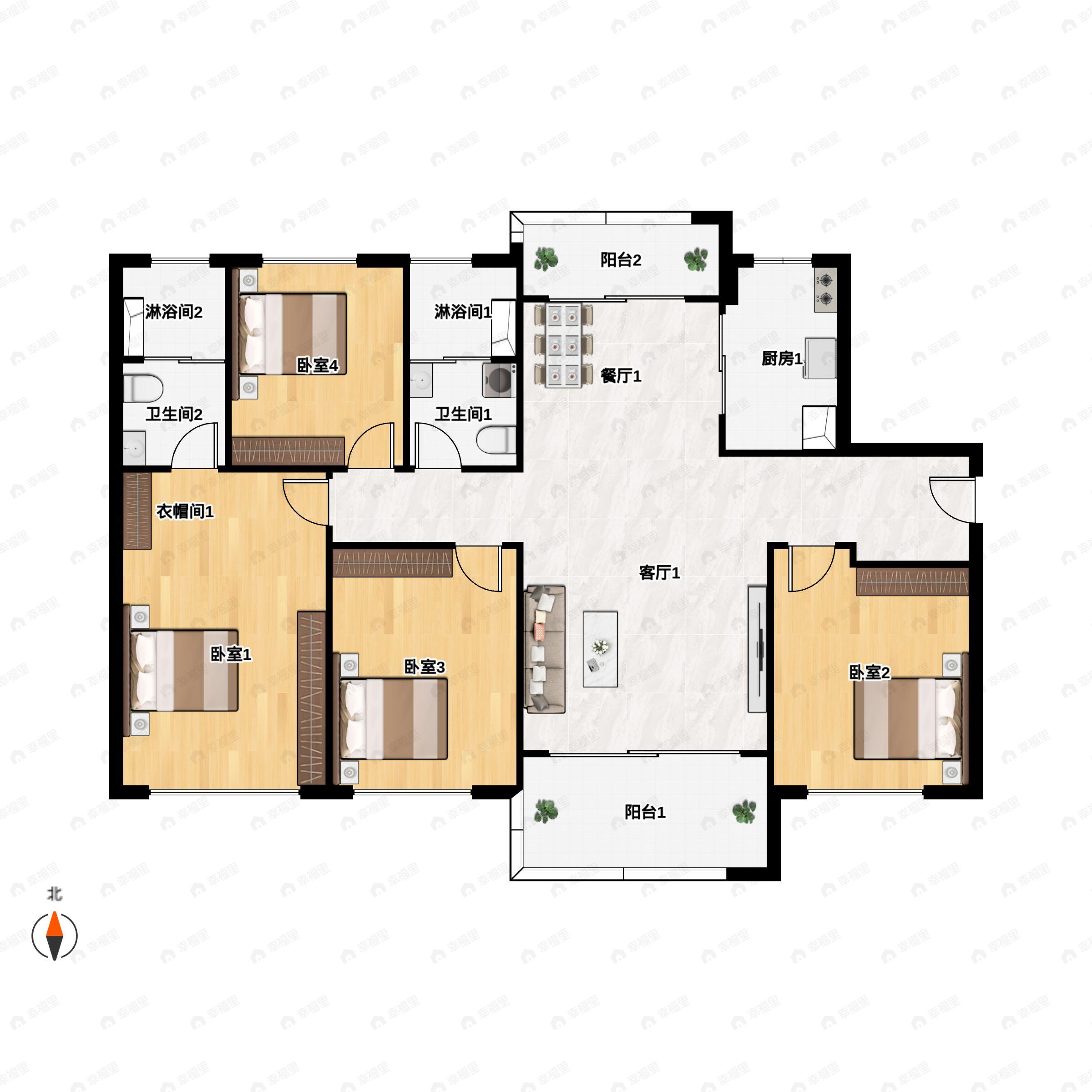 4室2厅2卫建面116平南户型图