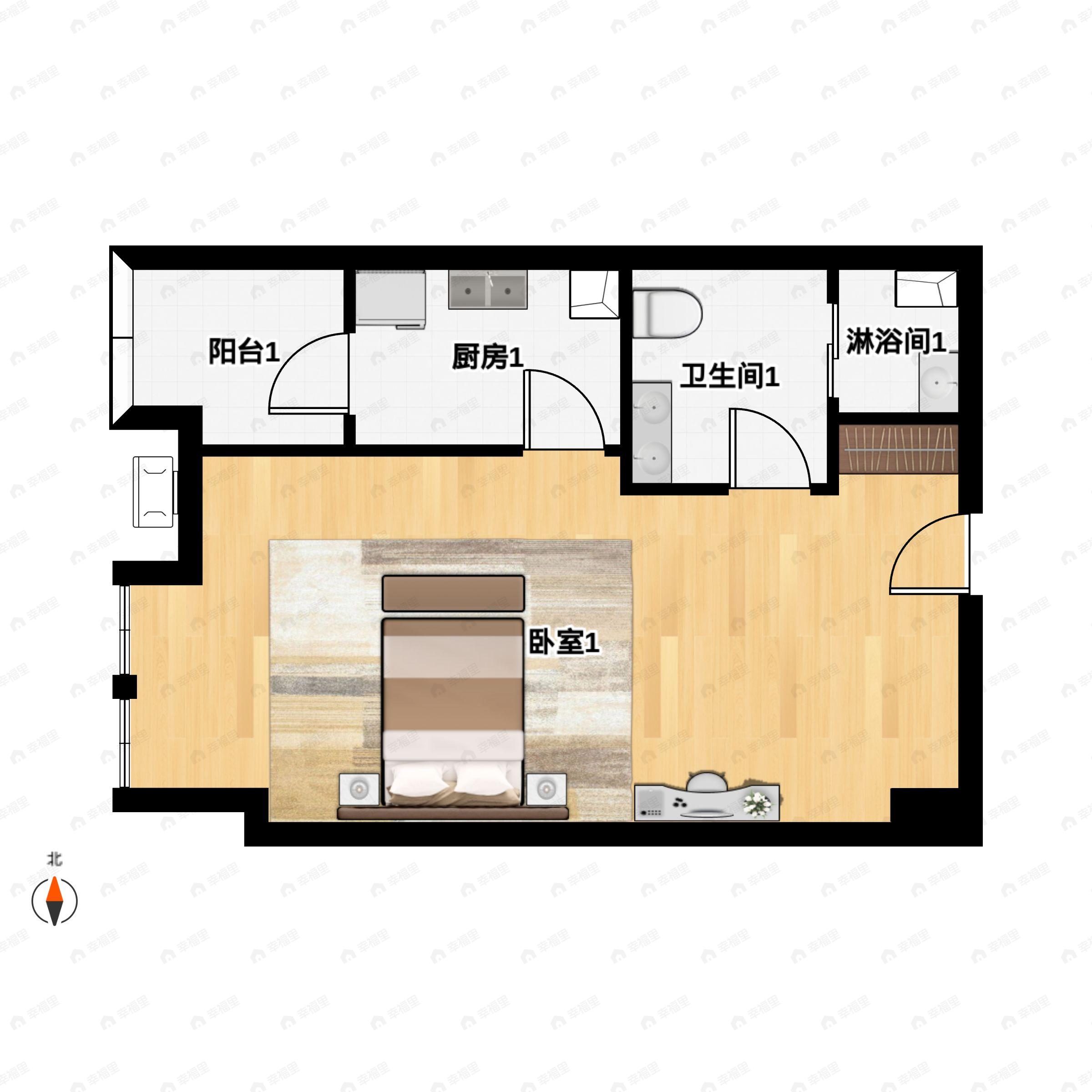 1室1卫建面48平户型图