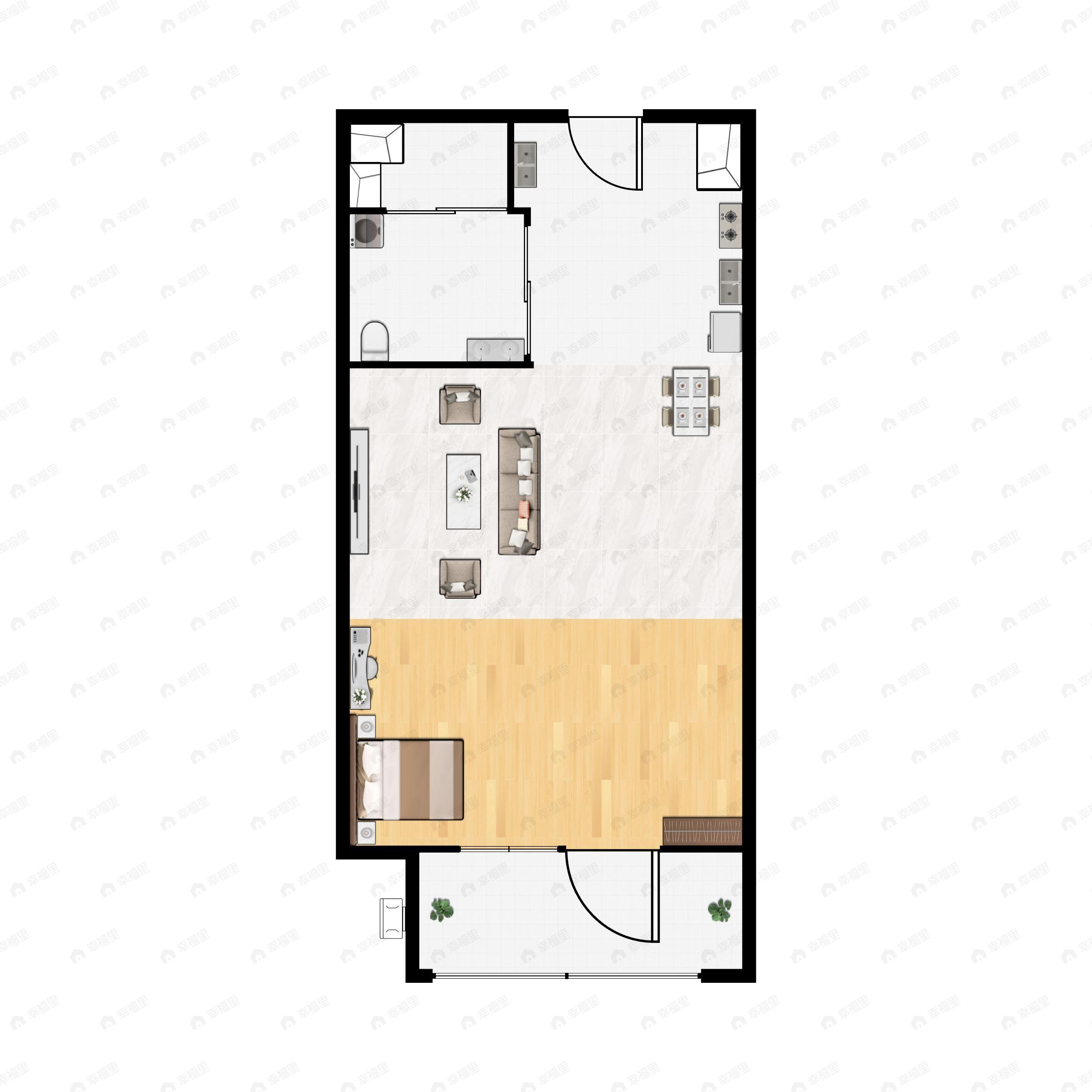 1室1厅1卫建面45m²南|北户型图