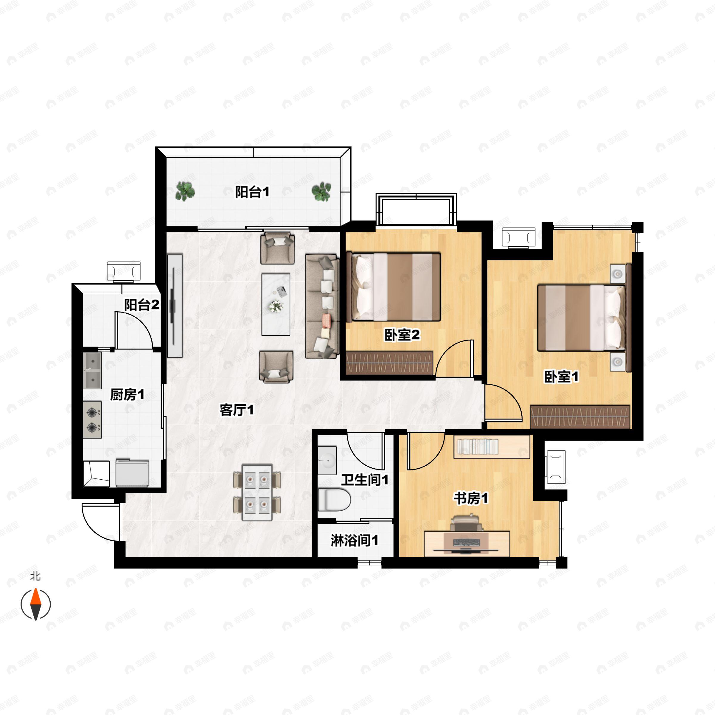 辰兴锦城国际3室2厅1卫户型图