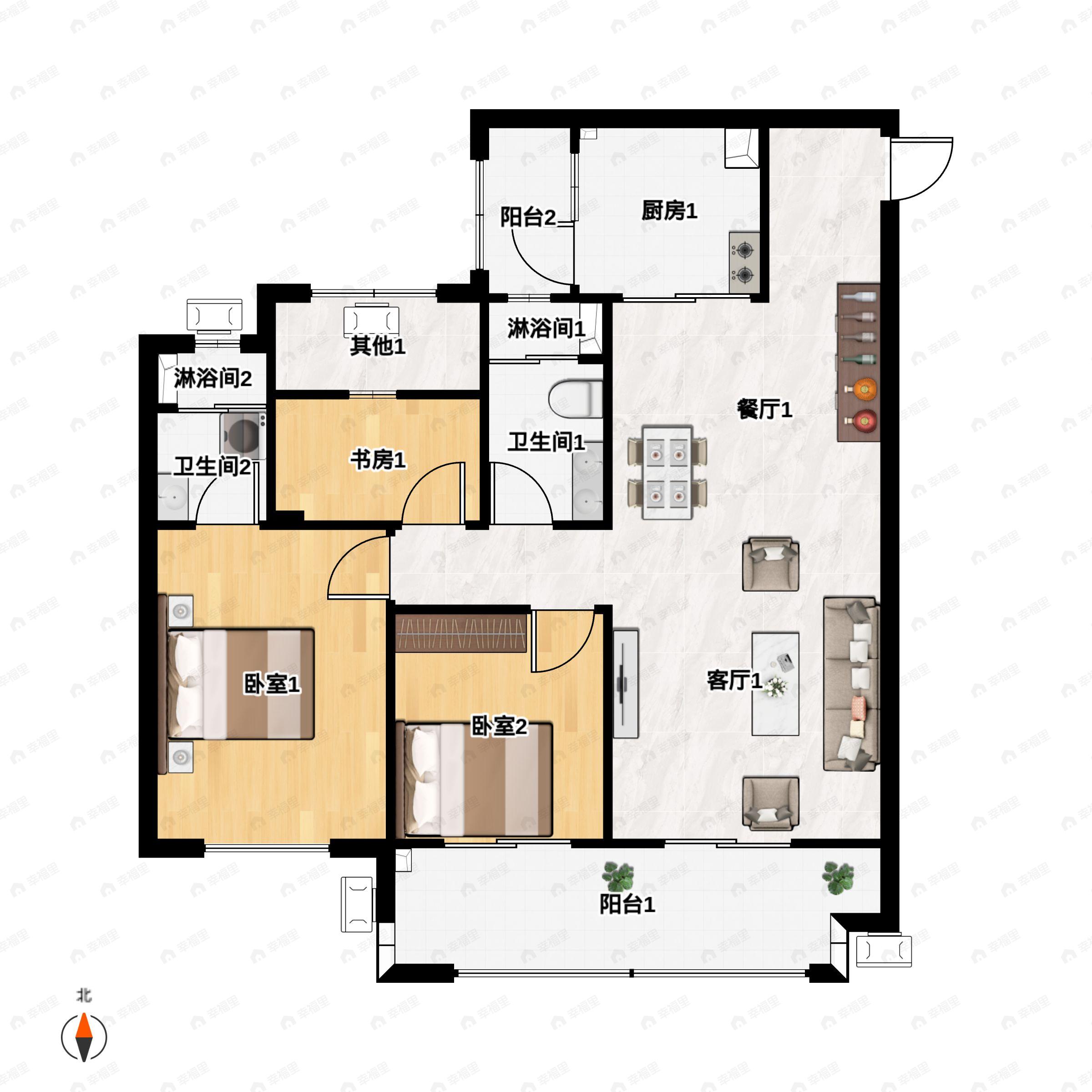 大家十里桃源3室2厅2卫户型图