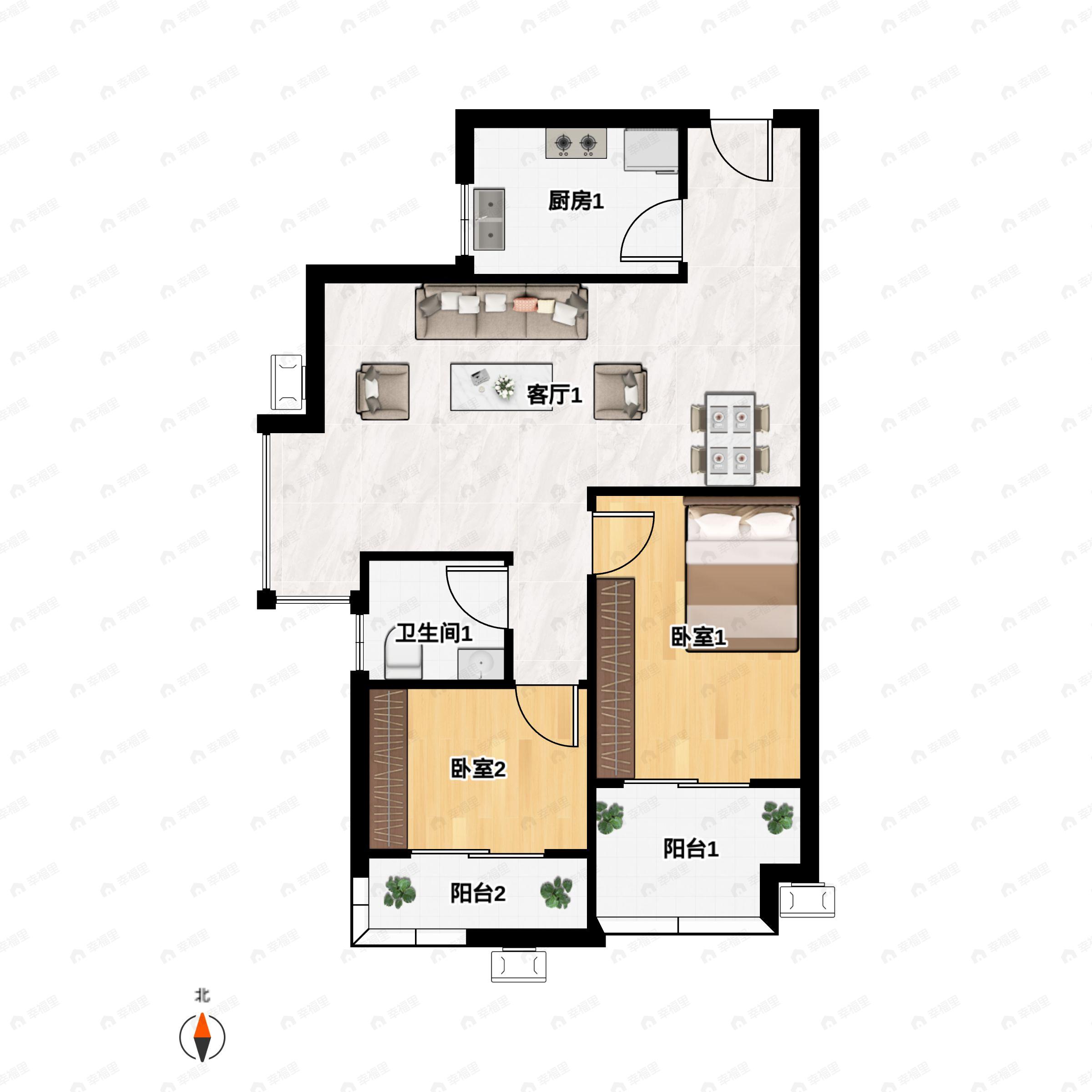2室2厅1卫建面81平户型图