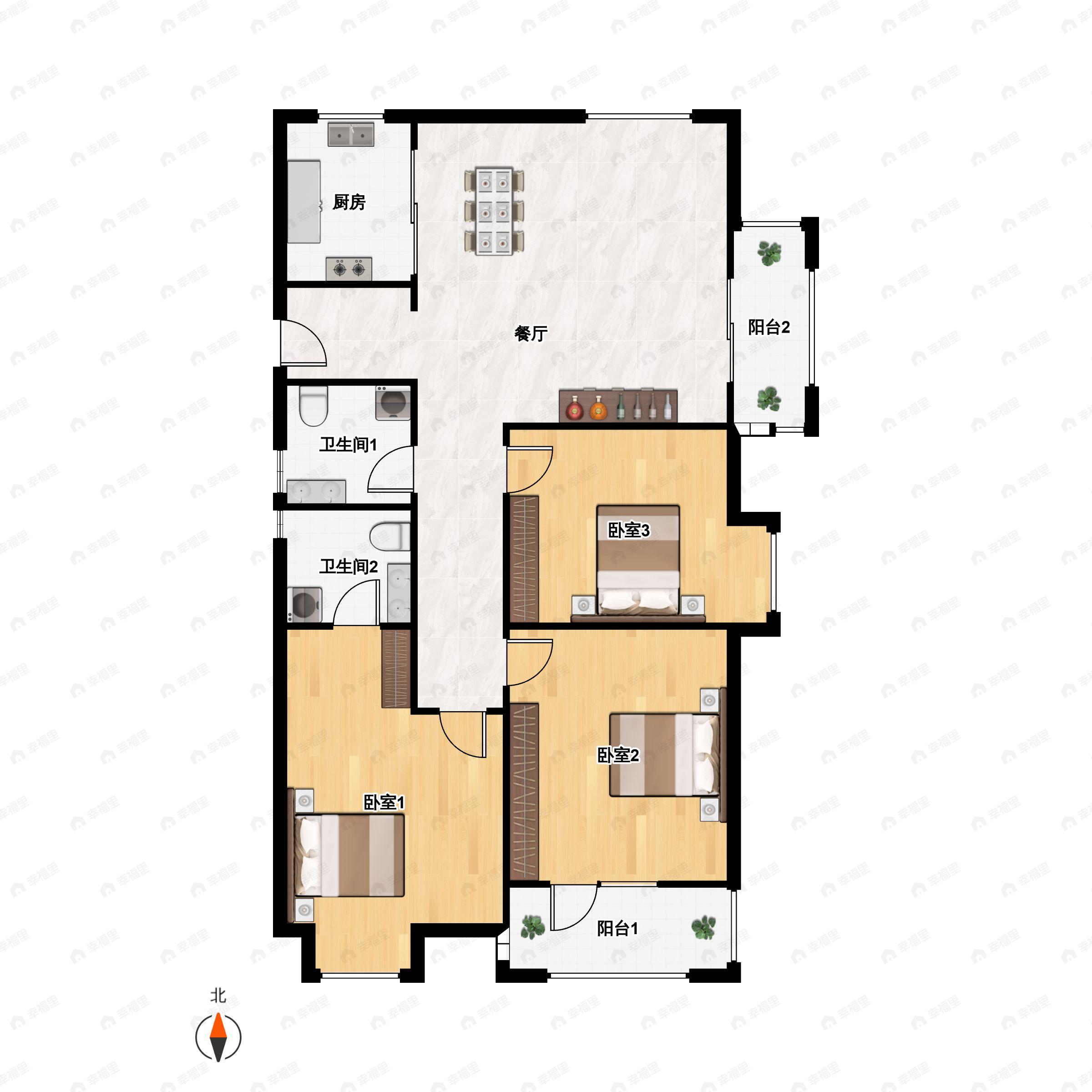 3室2厅2卫建面112平南户型图