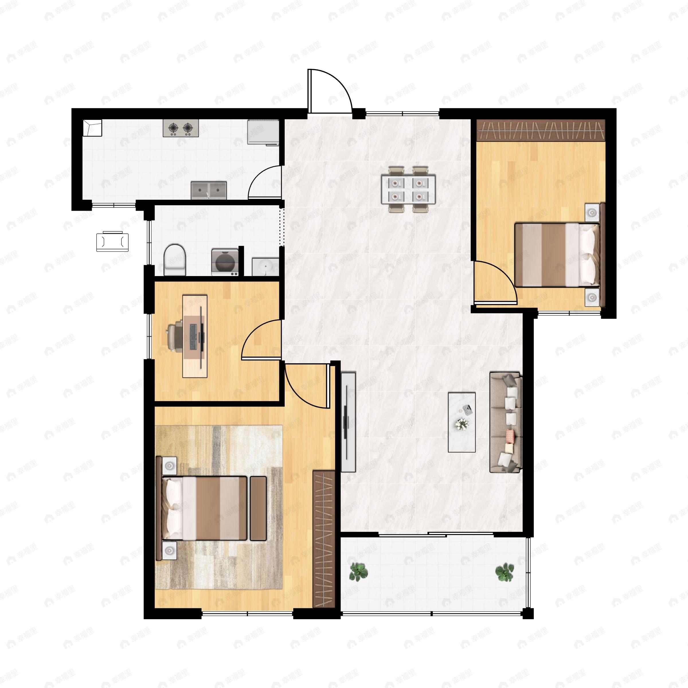 3室2厅1卫建面107m²南户型图