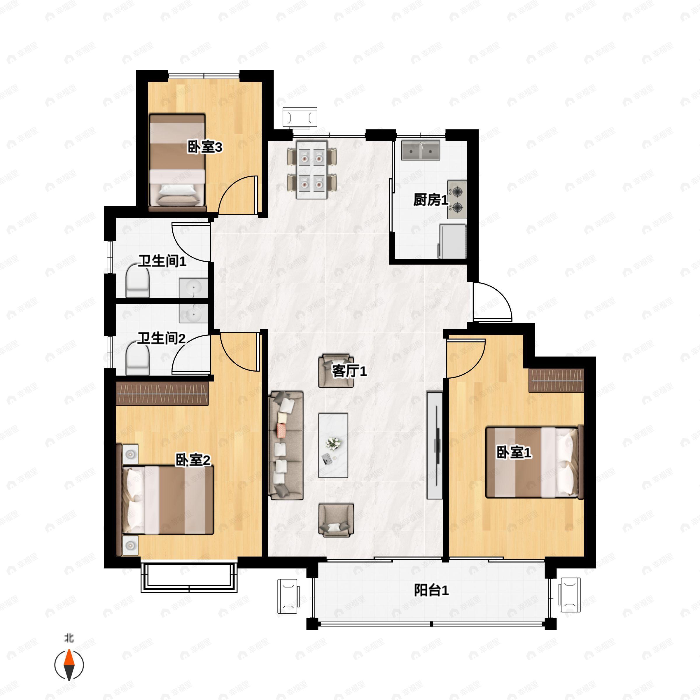 天成鸿园3室2厅2卫户型图