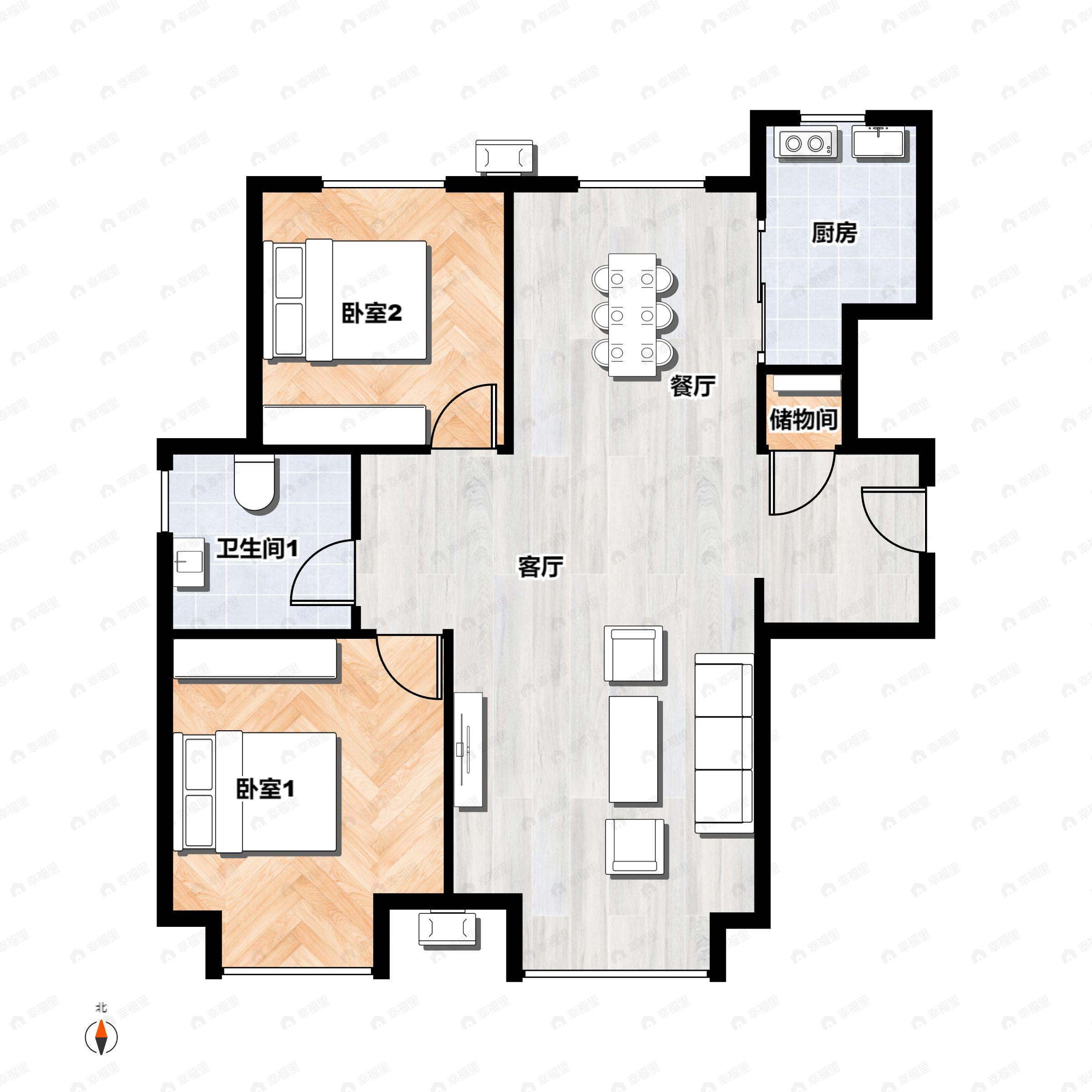 2室2厅1卫建面87平户型图
