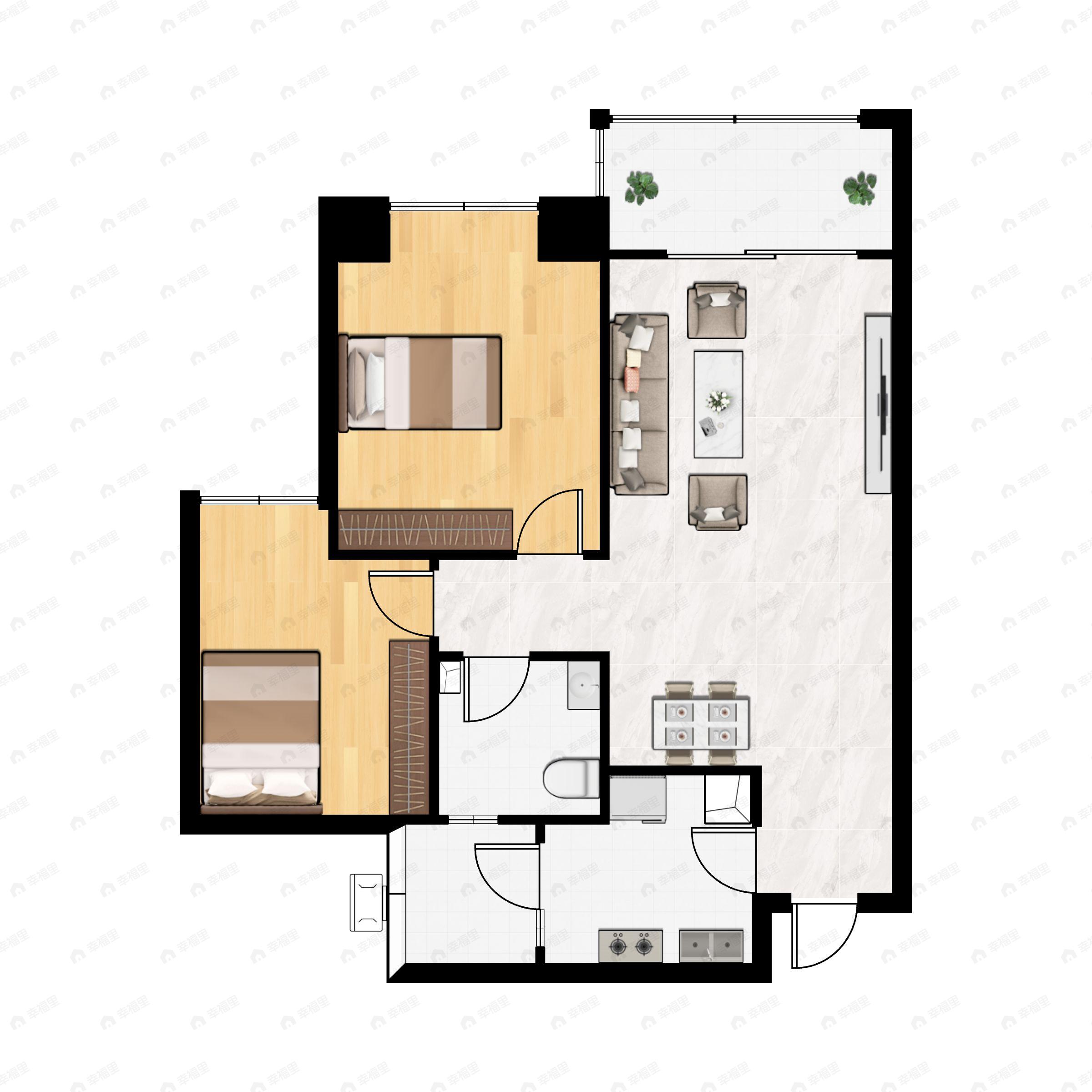 2室2厅1卫建面80平户型图