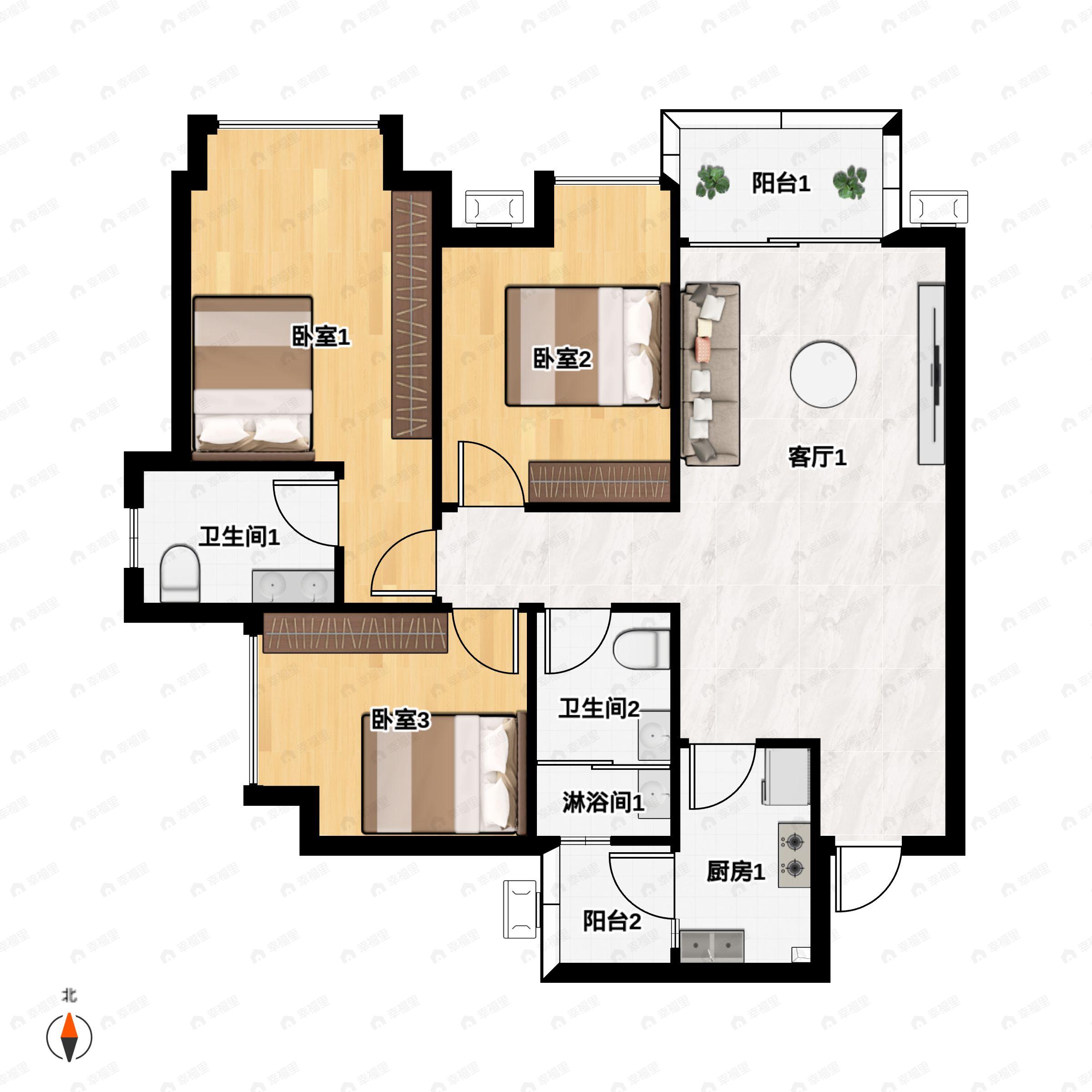 绿地智慧公园城3室2厅2卫户型图