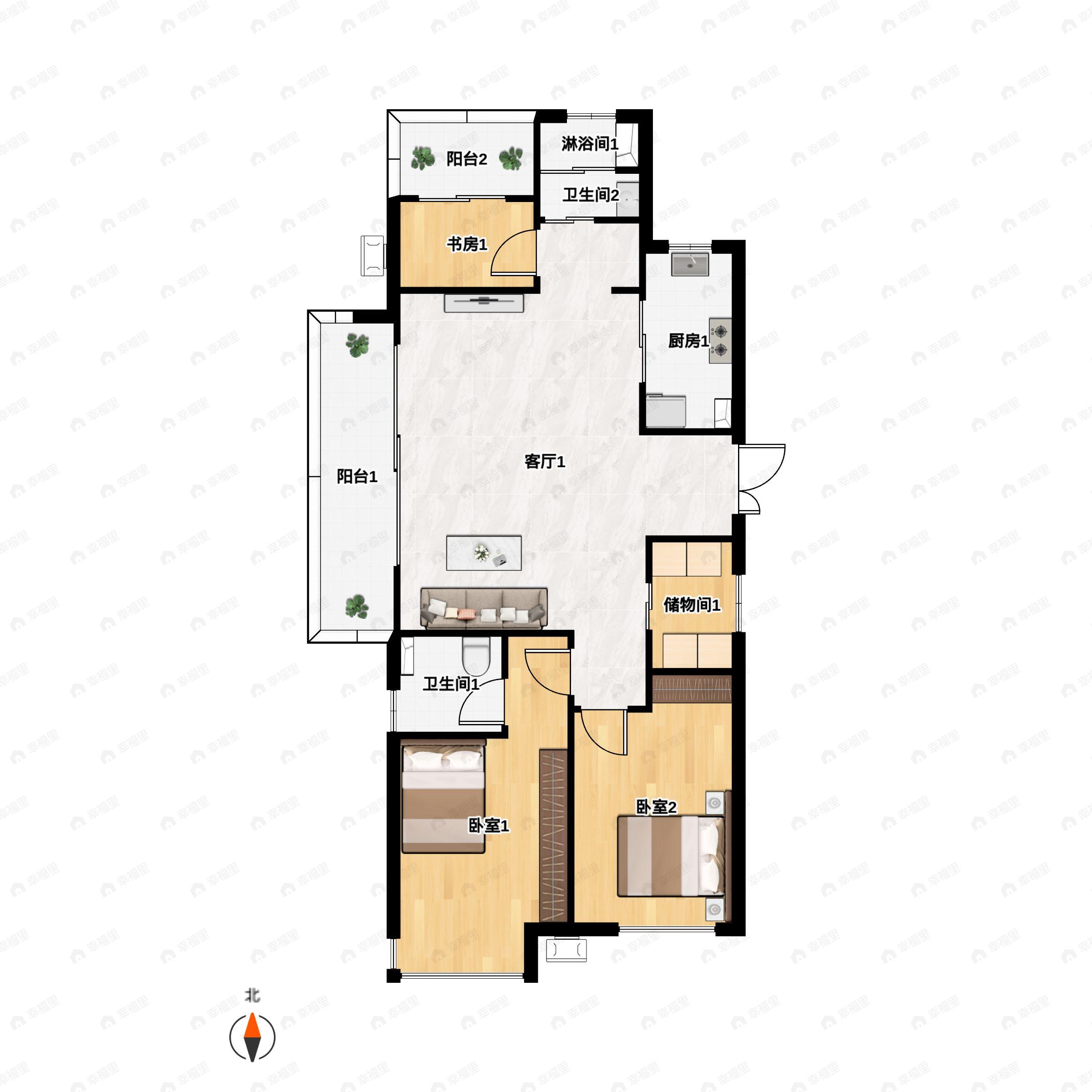 3室2厅2卫建面115平户型图