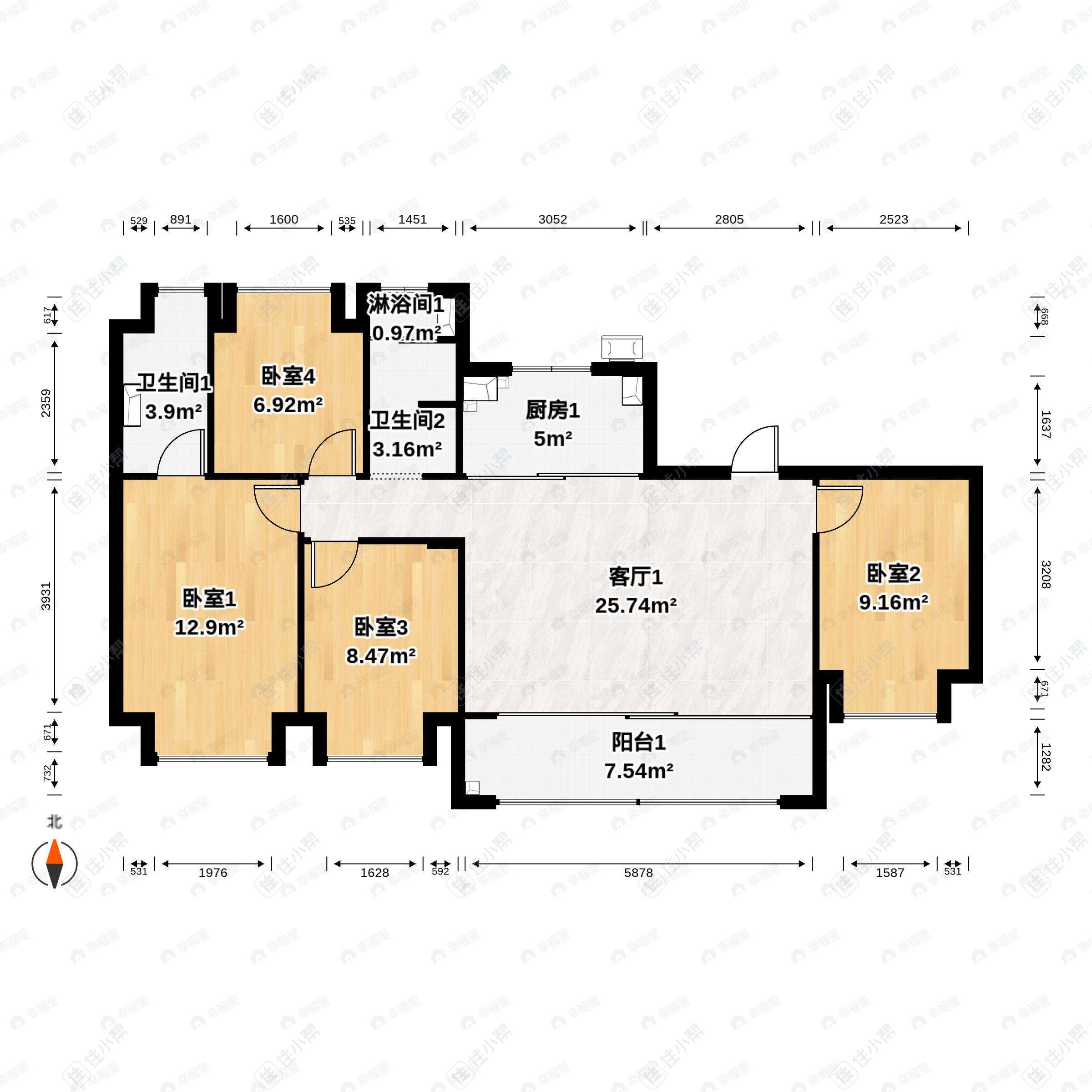 4室2厅2卫建面149m²南户型图