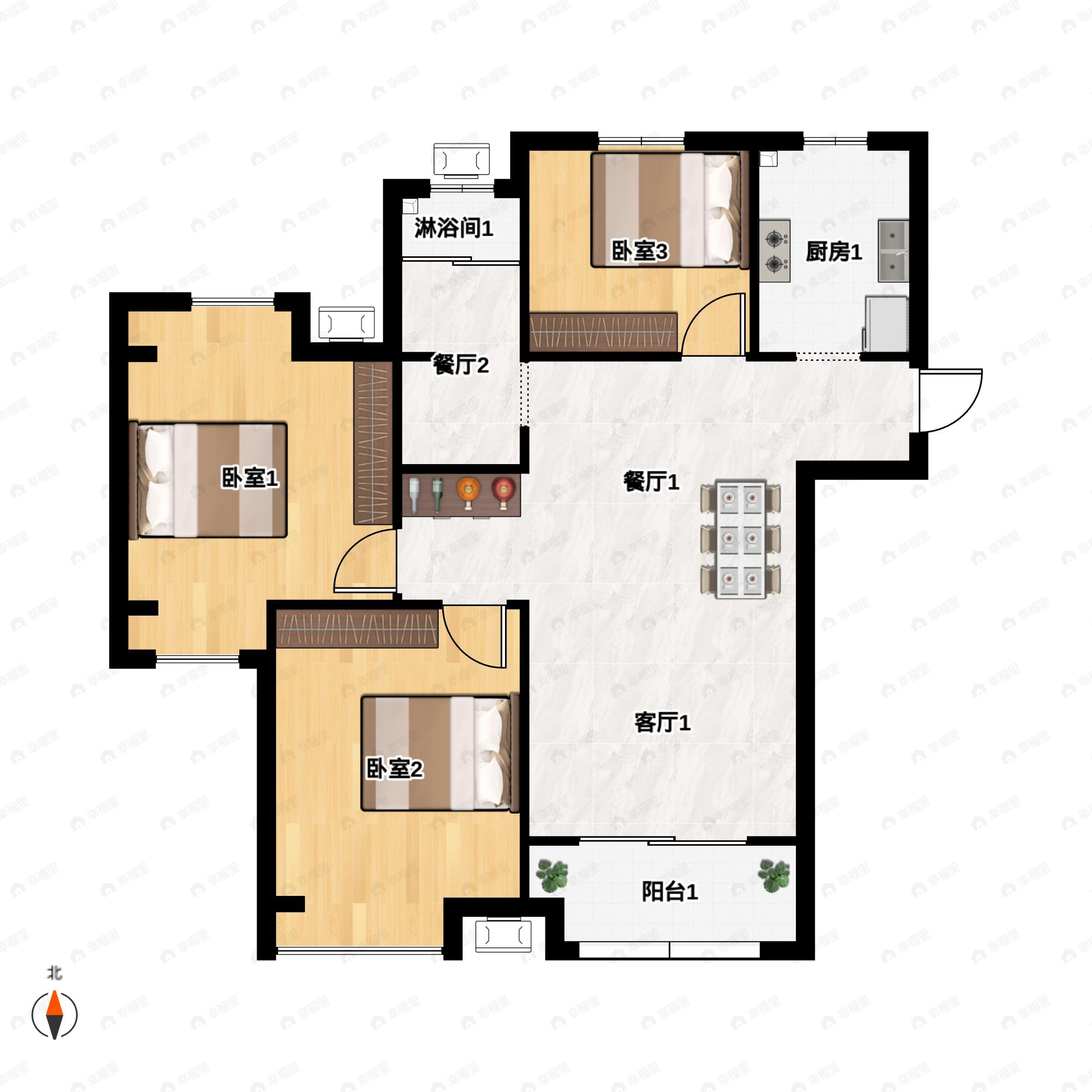 3室2厅1卫建面116平户型图