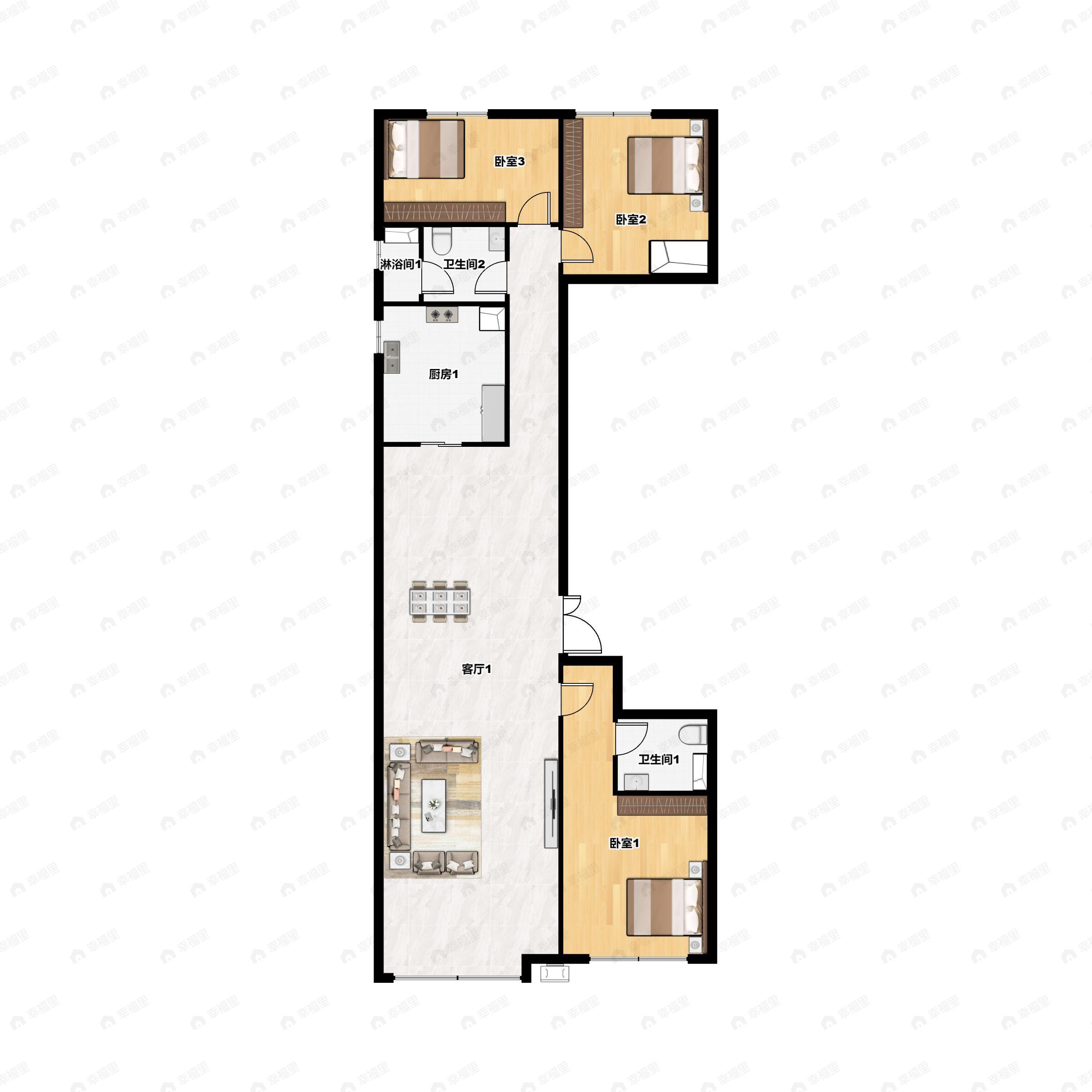 3室2厅2卫建面180平南|北户型图