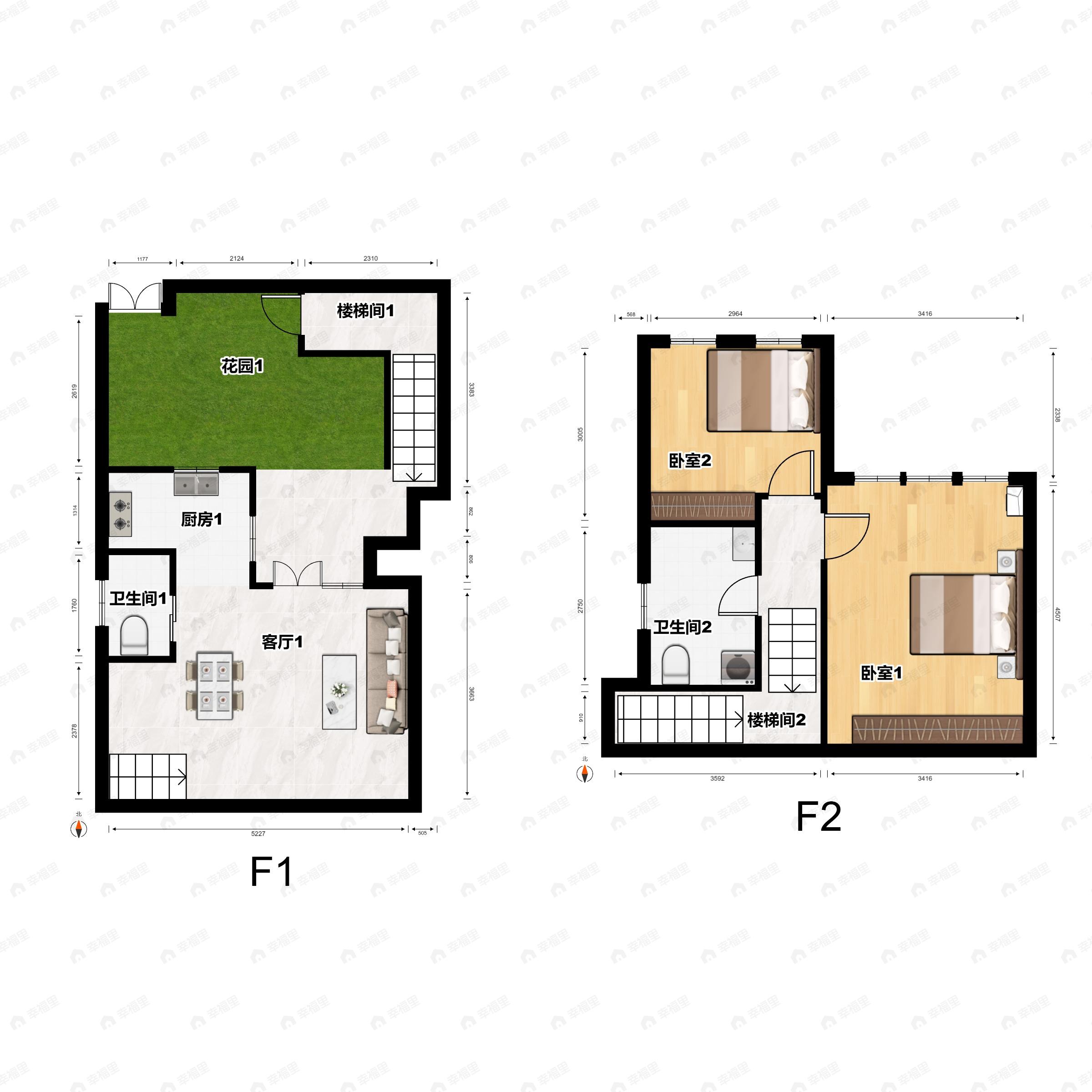 2室2厅2卫建面91平南户型图