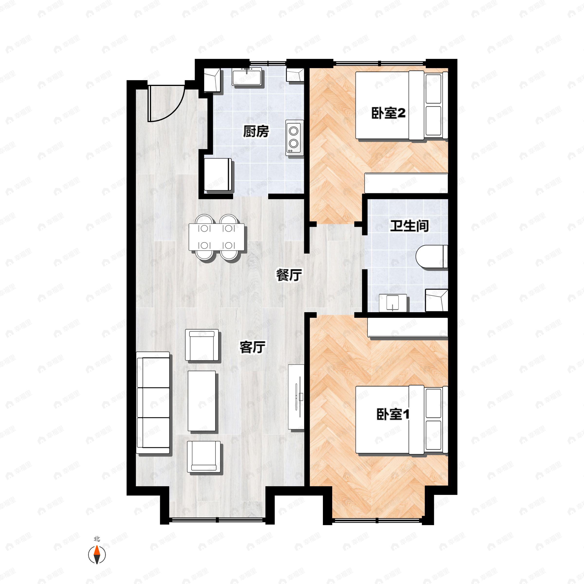 2室2厅1卫建面87平户型图