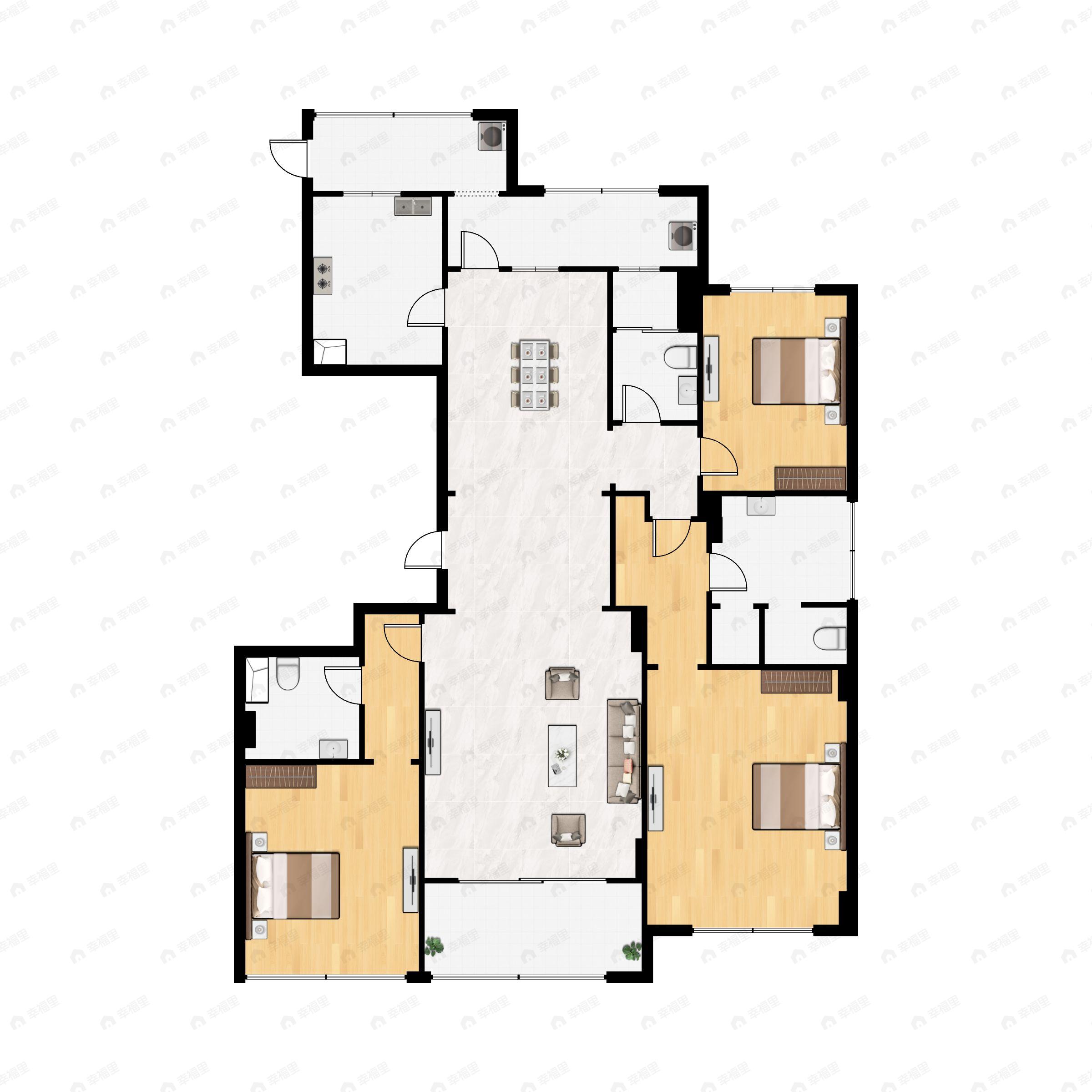 3室2厅3卫建面170平南户型图
