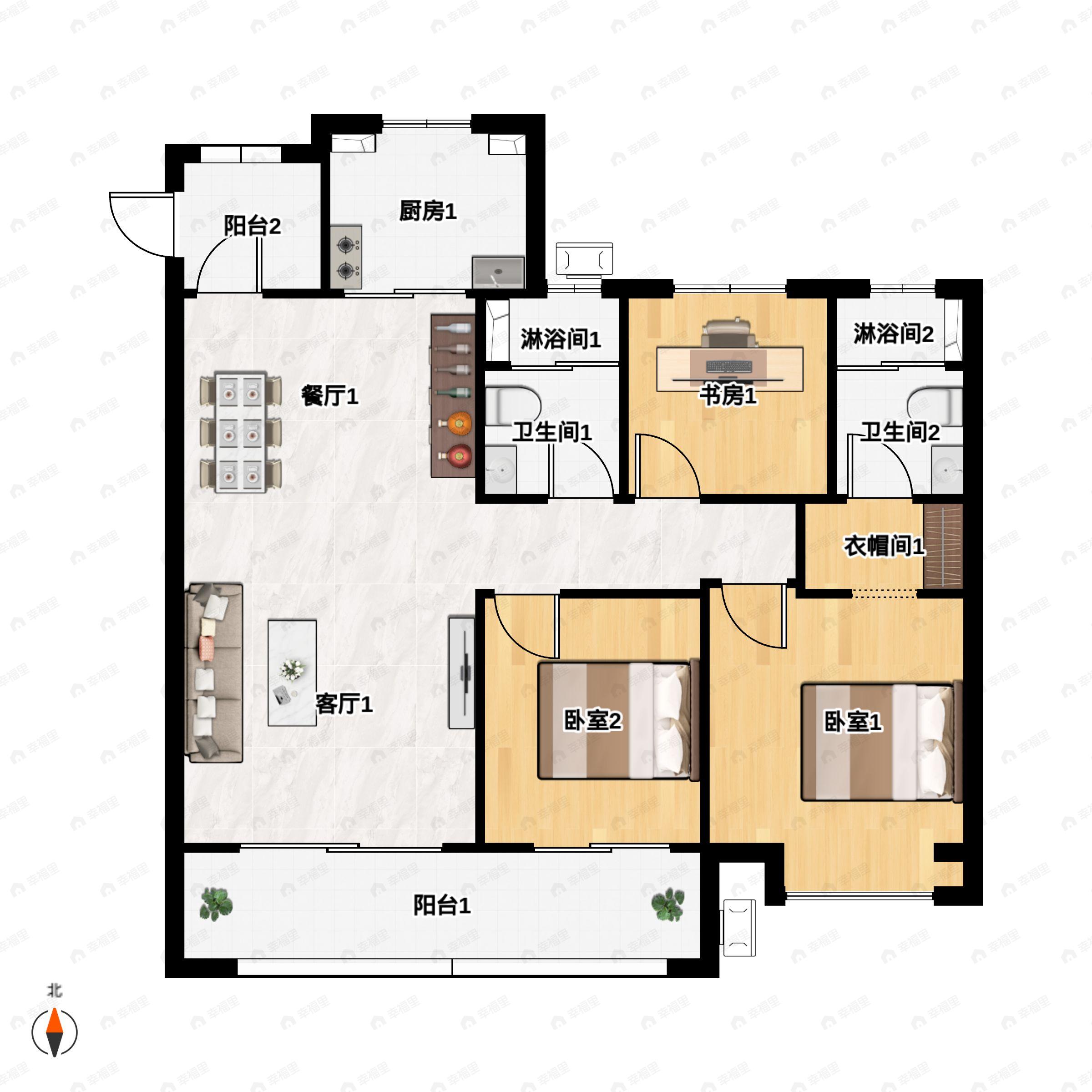 合创君悦府(西咸新区)3室2厅2卫户型图