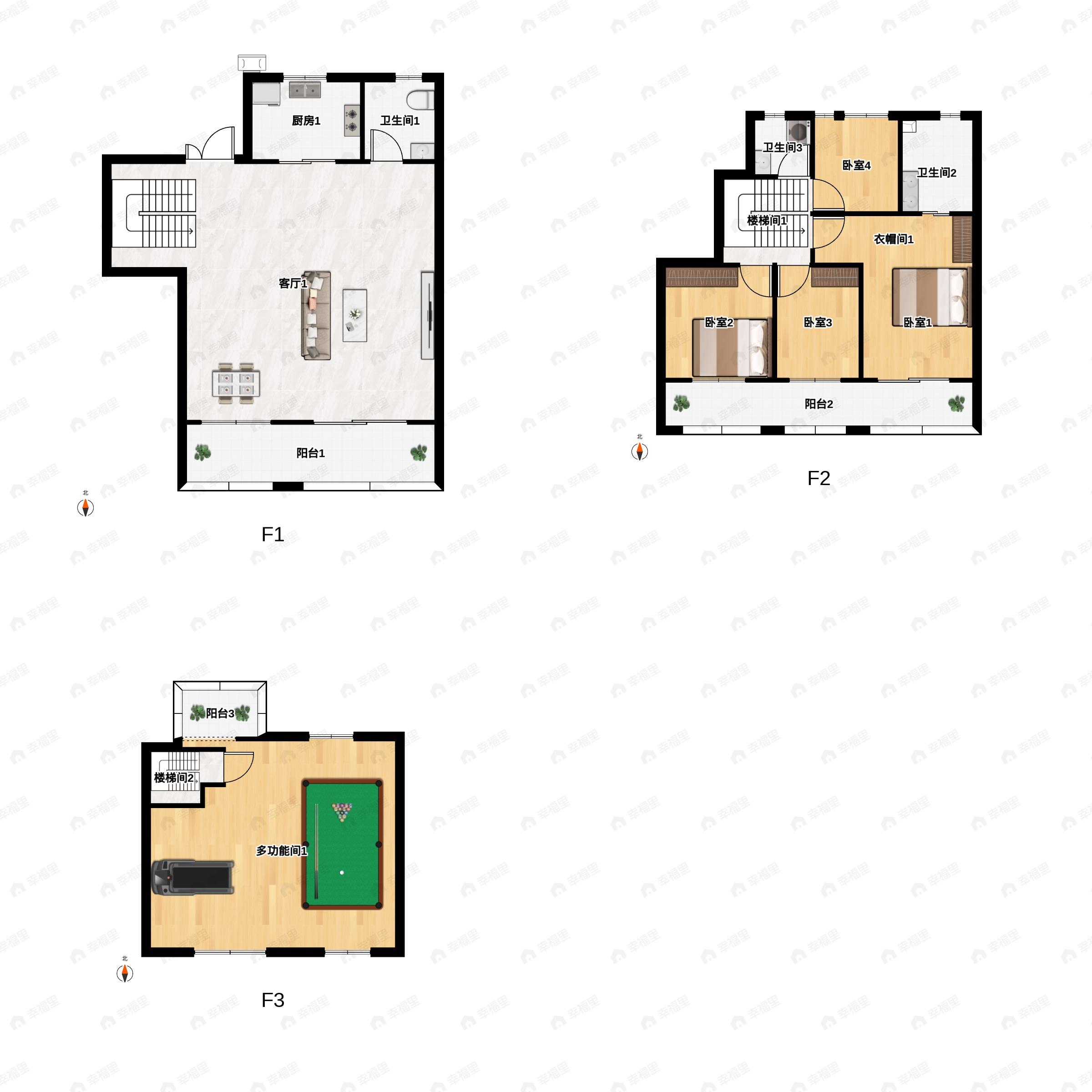 4室2厅3卫建面136平南户型图