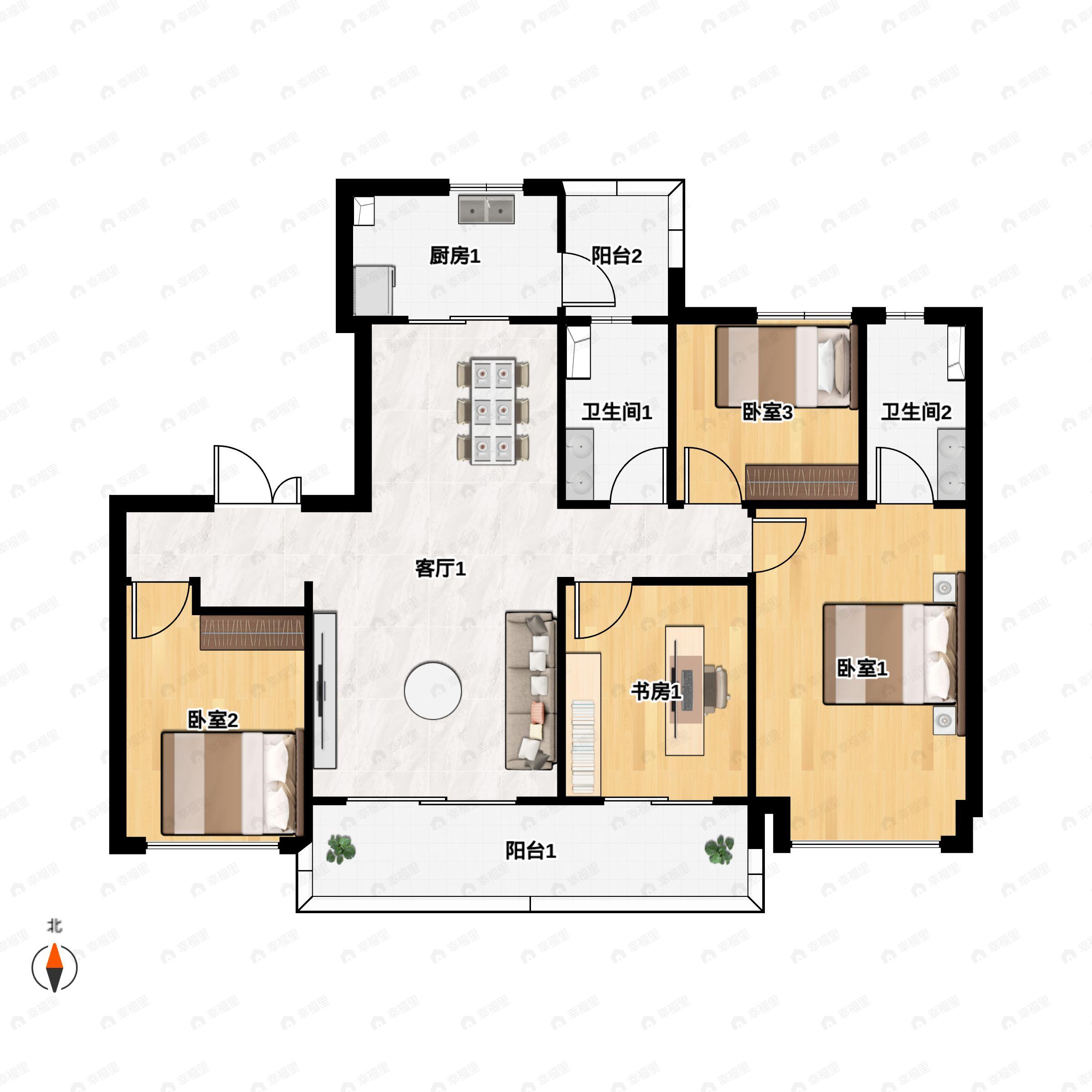4室2厅2卫建面144平户型图