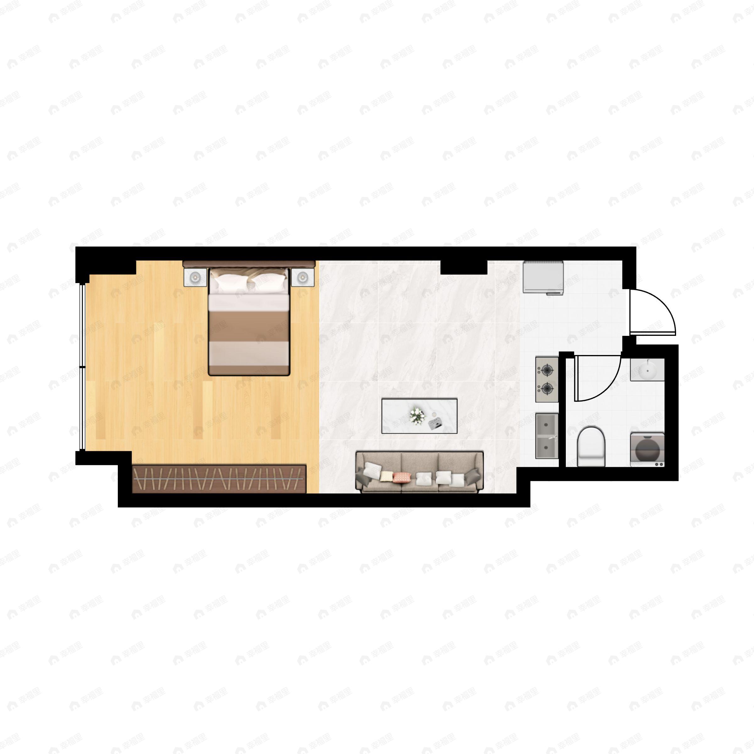 1室1卫建面55m²西户型图