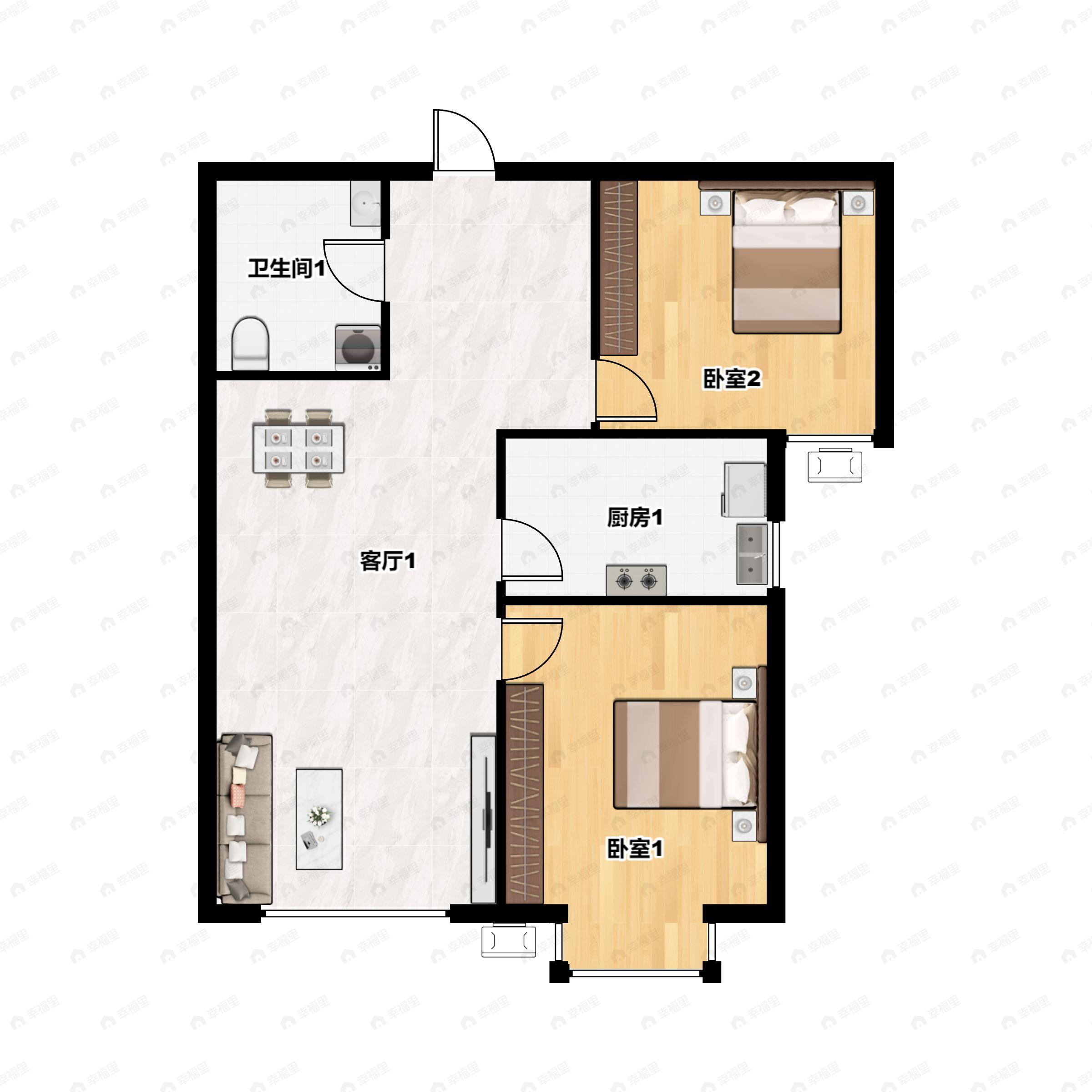 2室2厅1卫建面89平南户型图