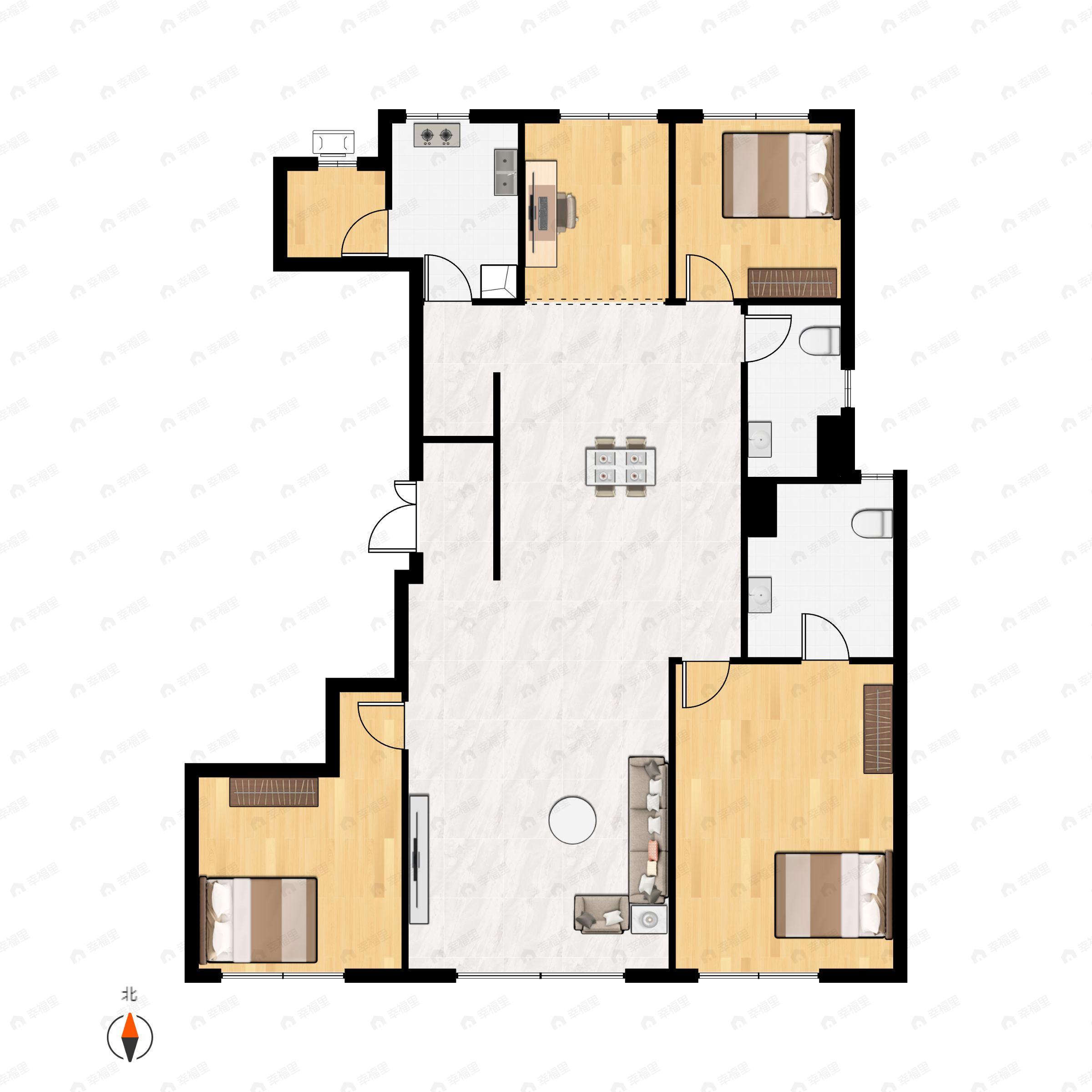 4室2厅2卫建面168平南户型图