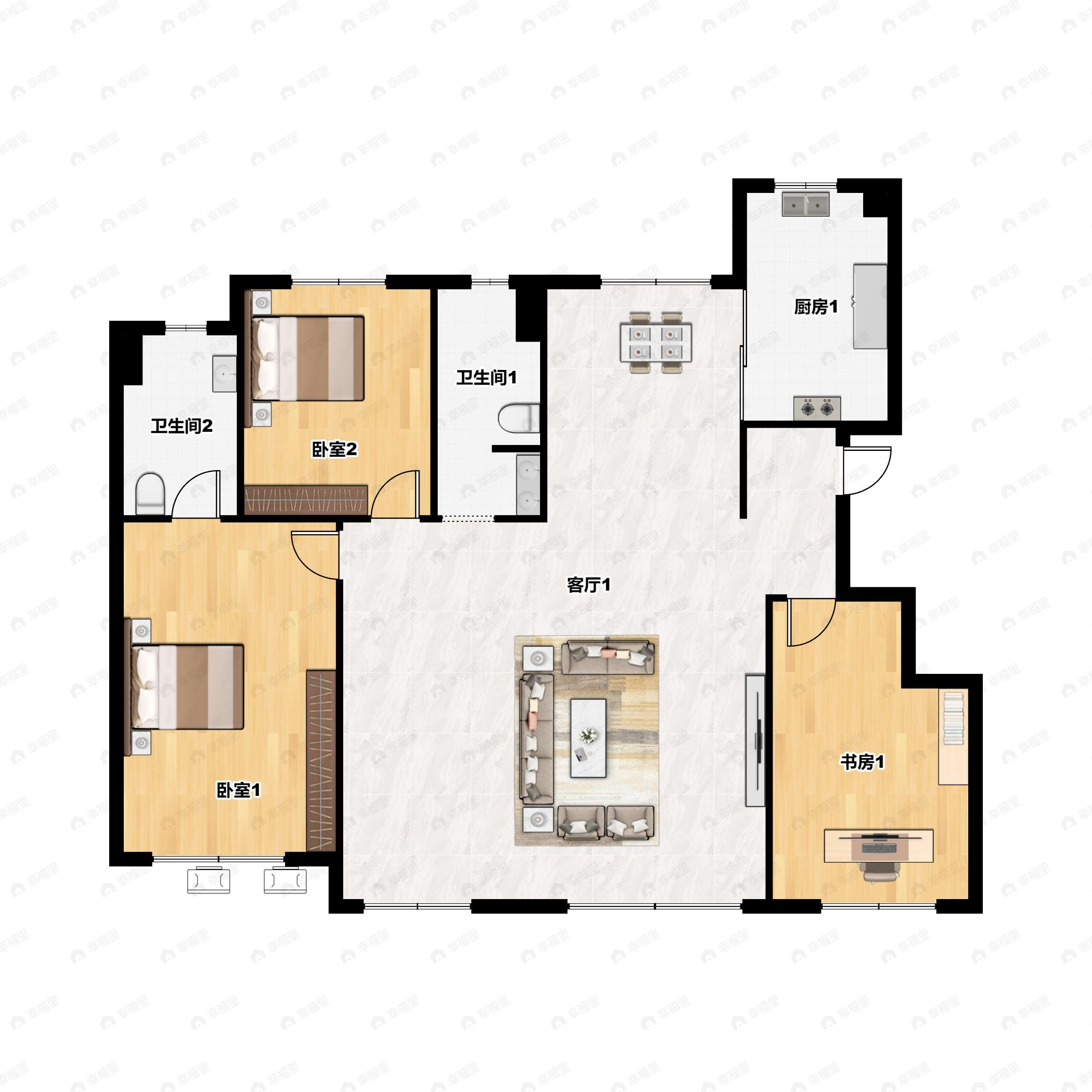 3室2厅2卫建面142平南户型图