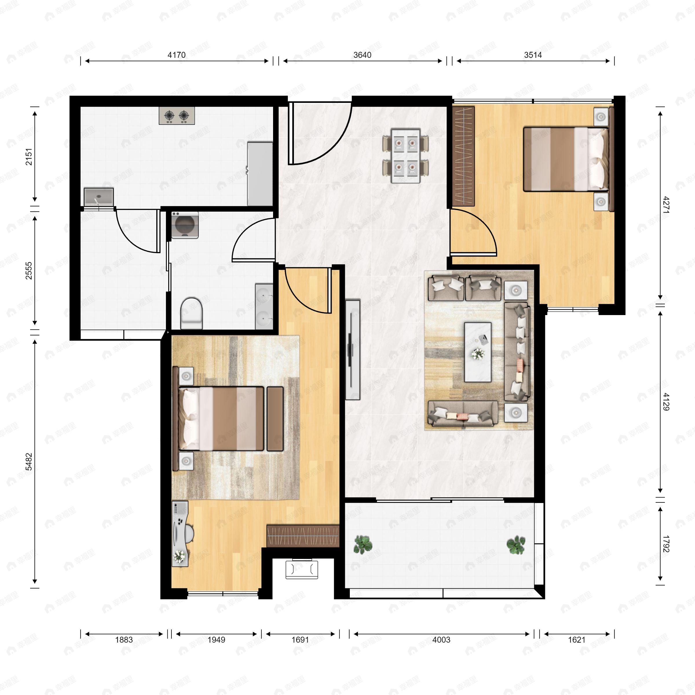 2室2厅1卫建面72平户型图