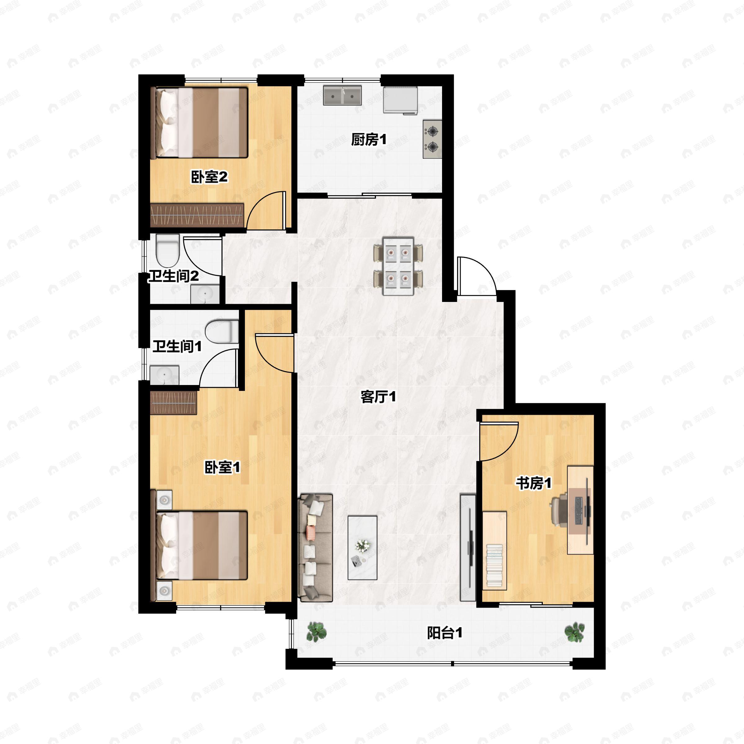 3室2厅2卫建面164平南|北户型图