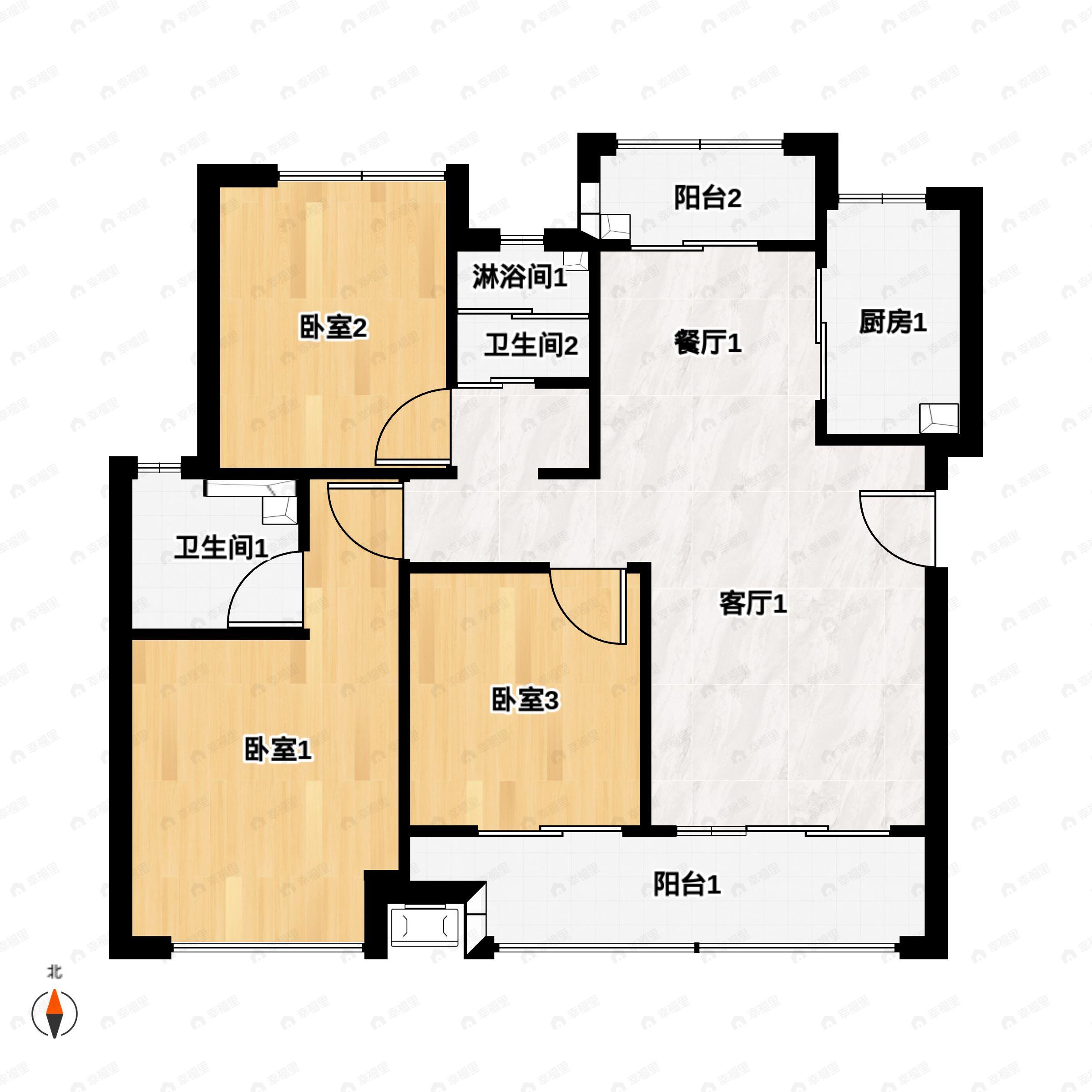 保利大国璟3室2厅2卫户型图