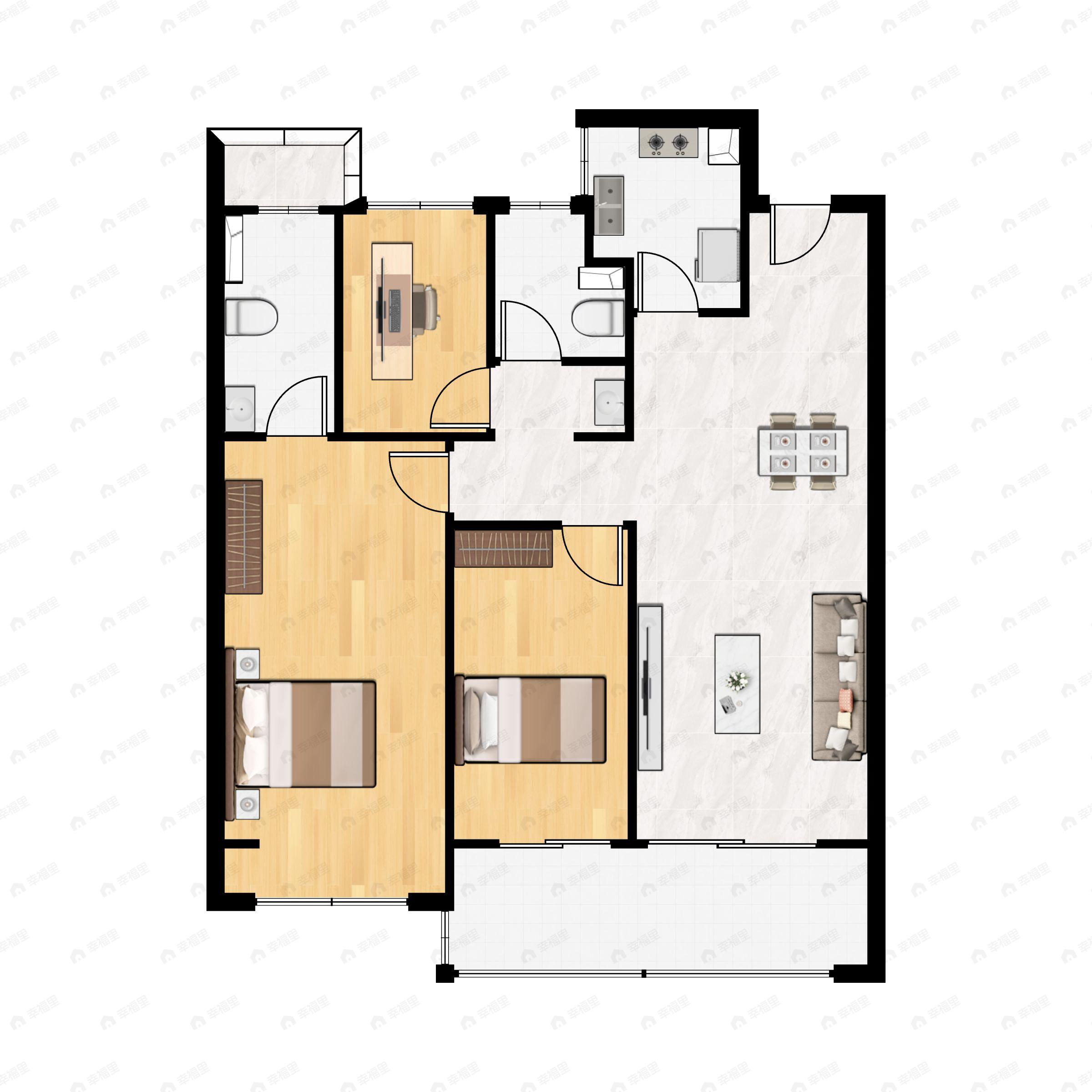 3室2厅2卫建面113平户型图