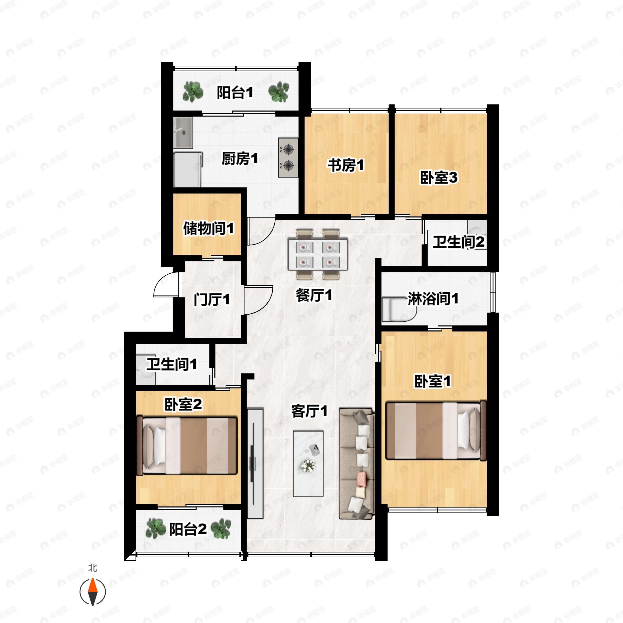 4室2厅3卫建面140平户型图