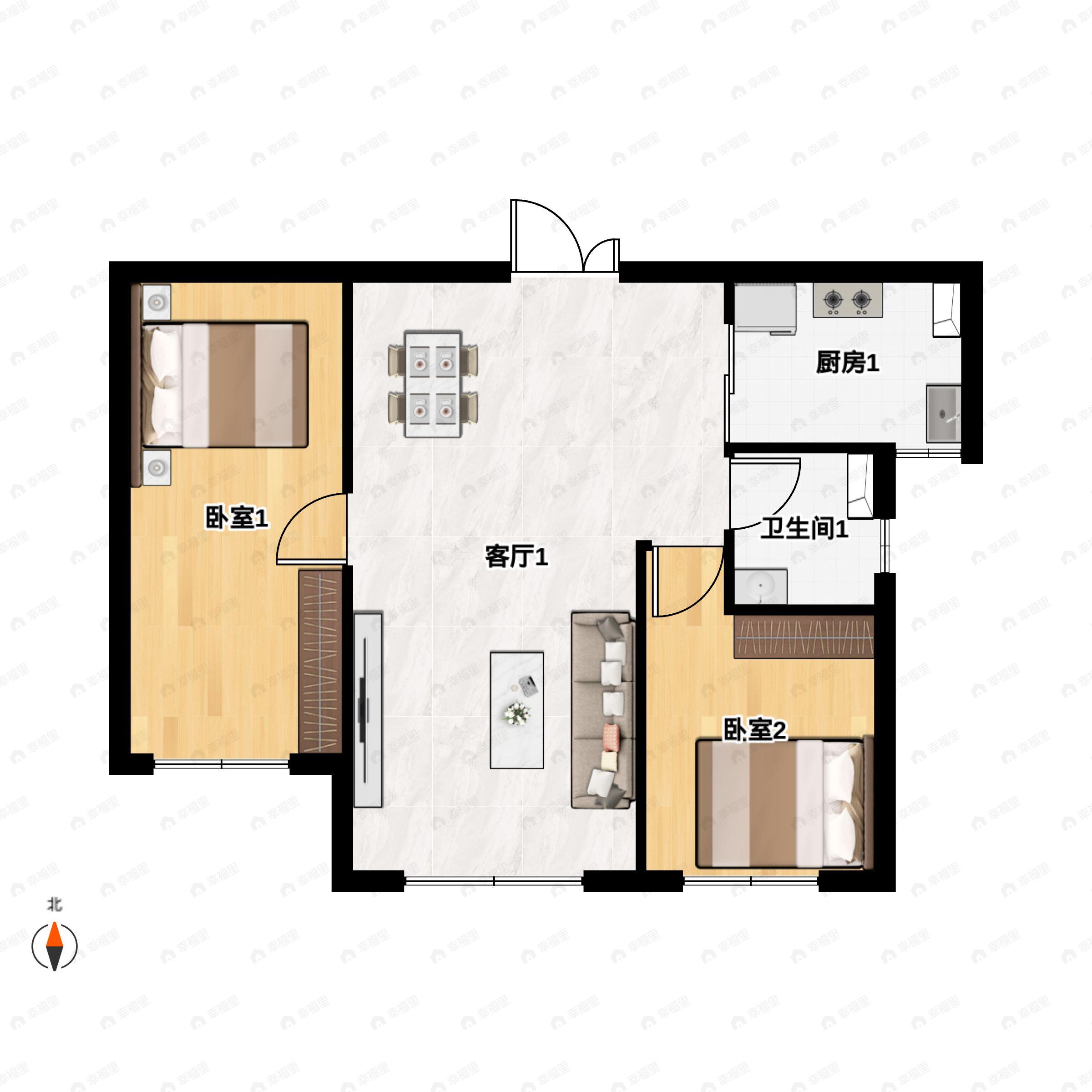 2室2厅1卫建面99平户型图