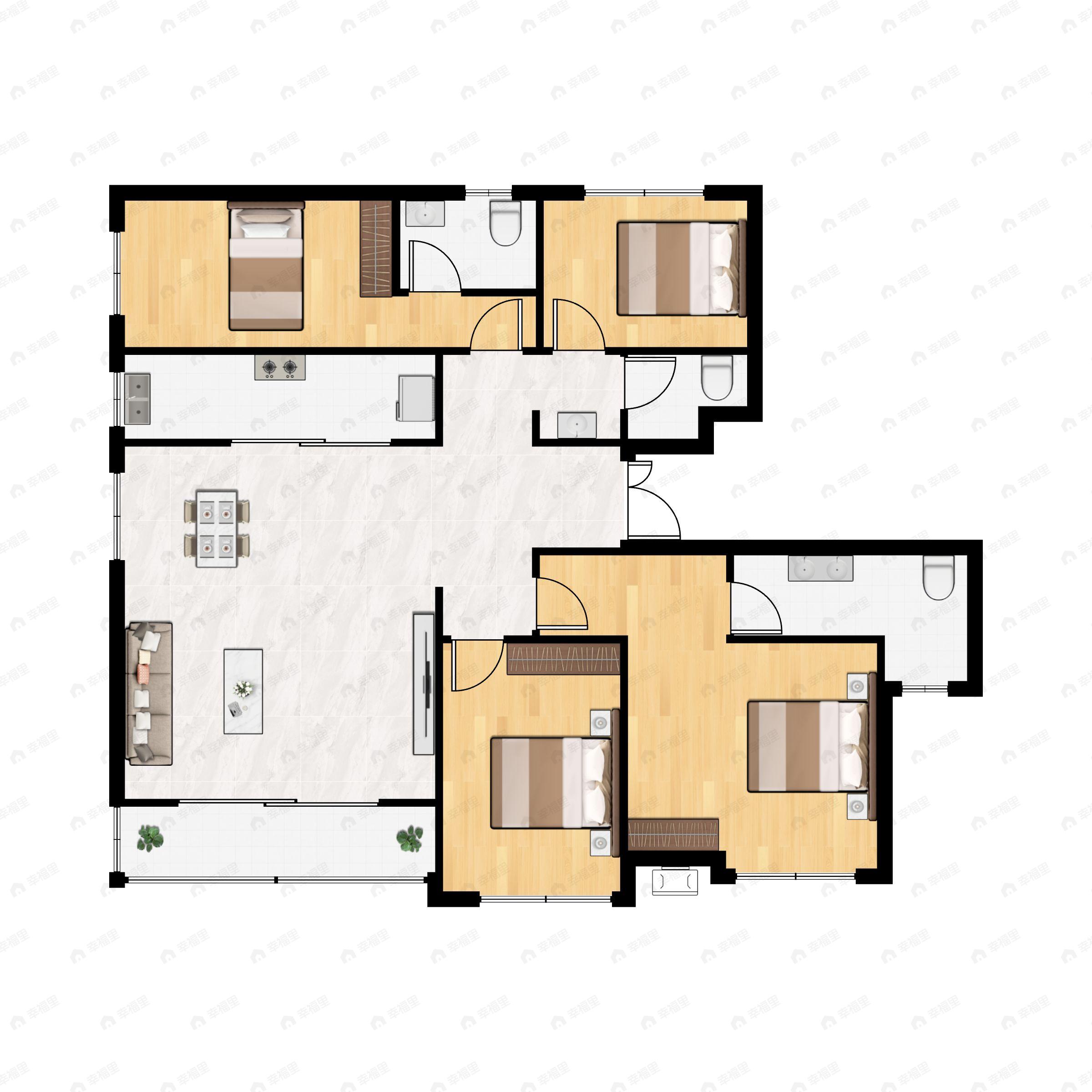 4室2厅3卫建面177平南户型图