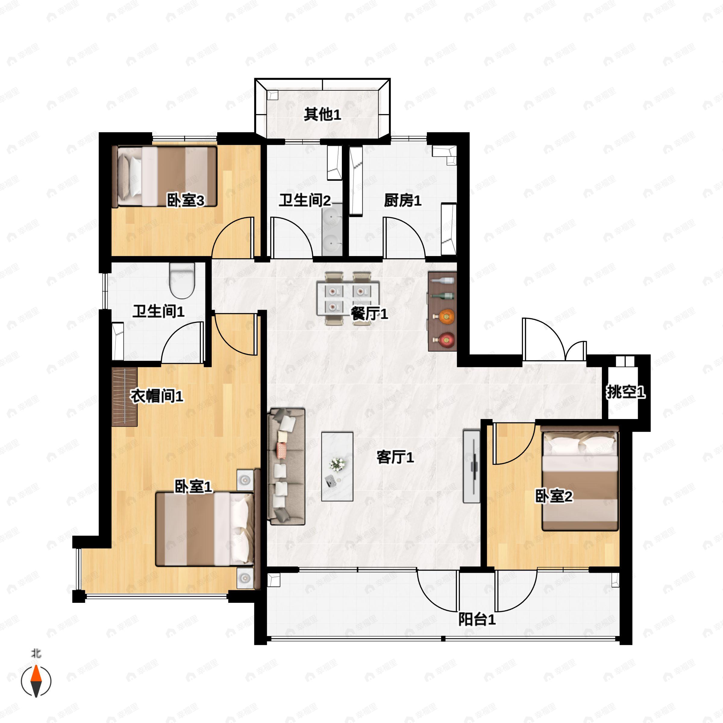 3室2厅2卫建面143平户型图
