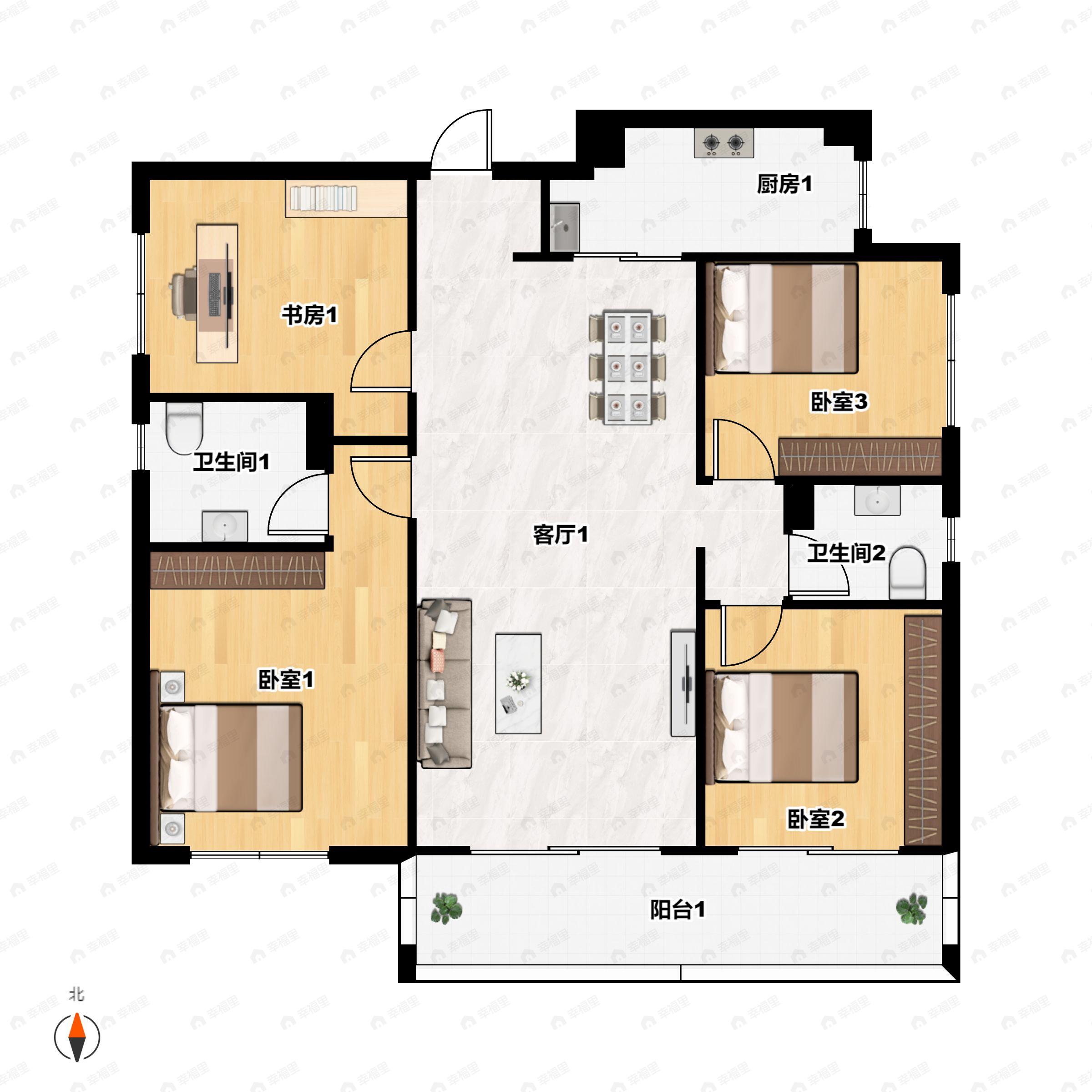 4室2厅2卫建面129平南户型图
