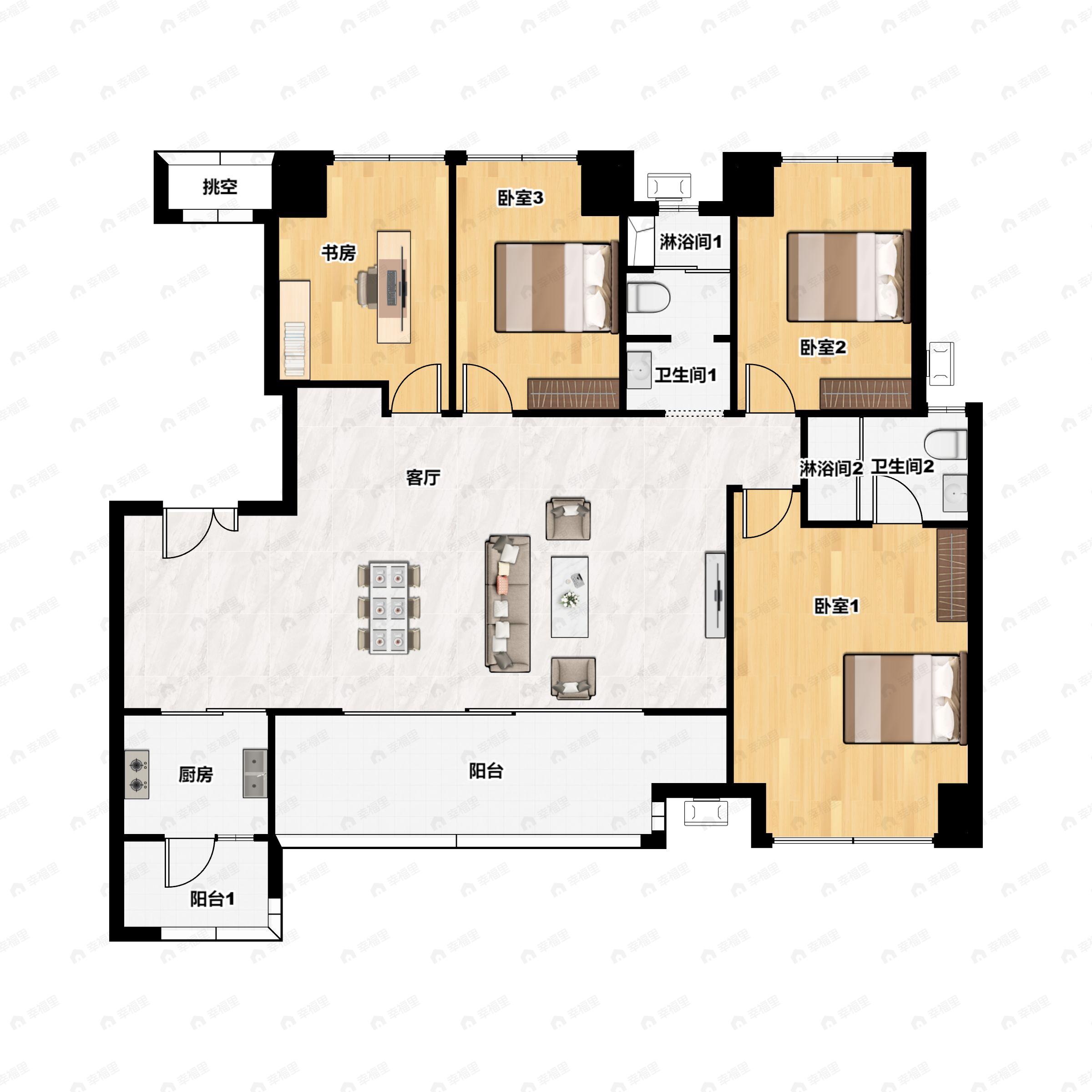 4室2厅2卫建面132平南户型图