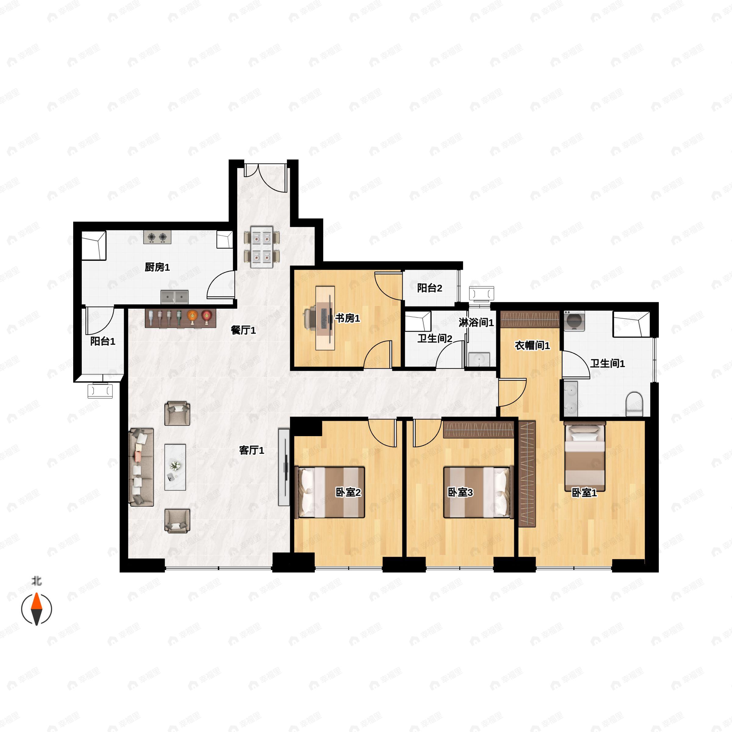 4室2厅2卫建面152平南户型图