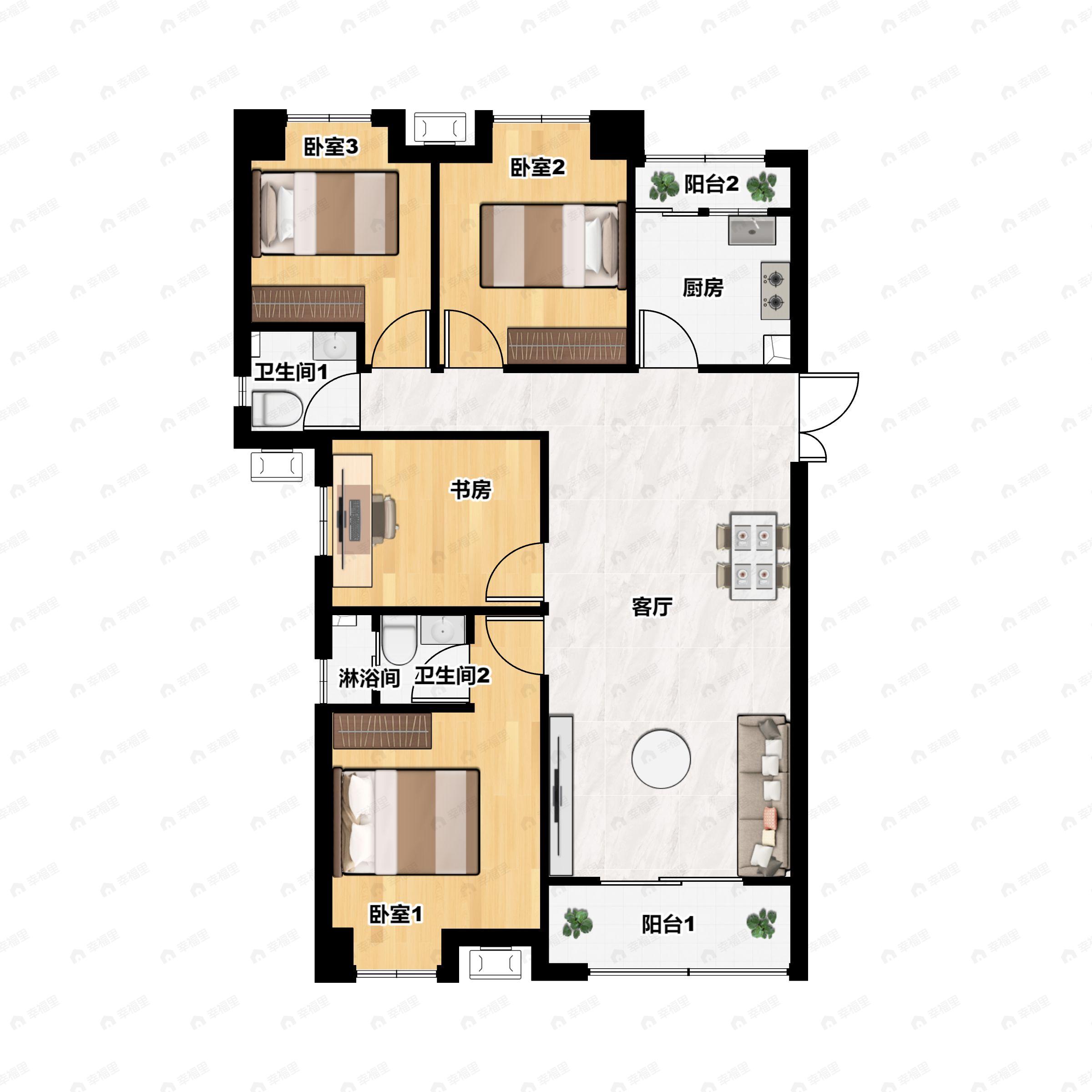 4室2厅2卫建面141平南户型图