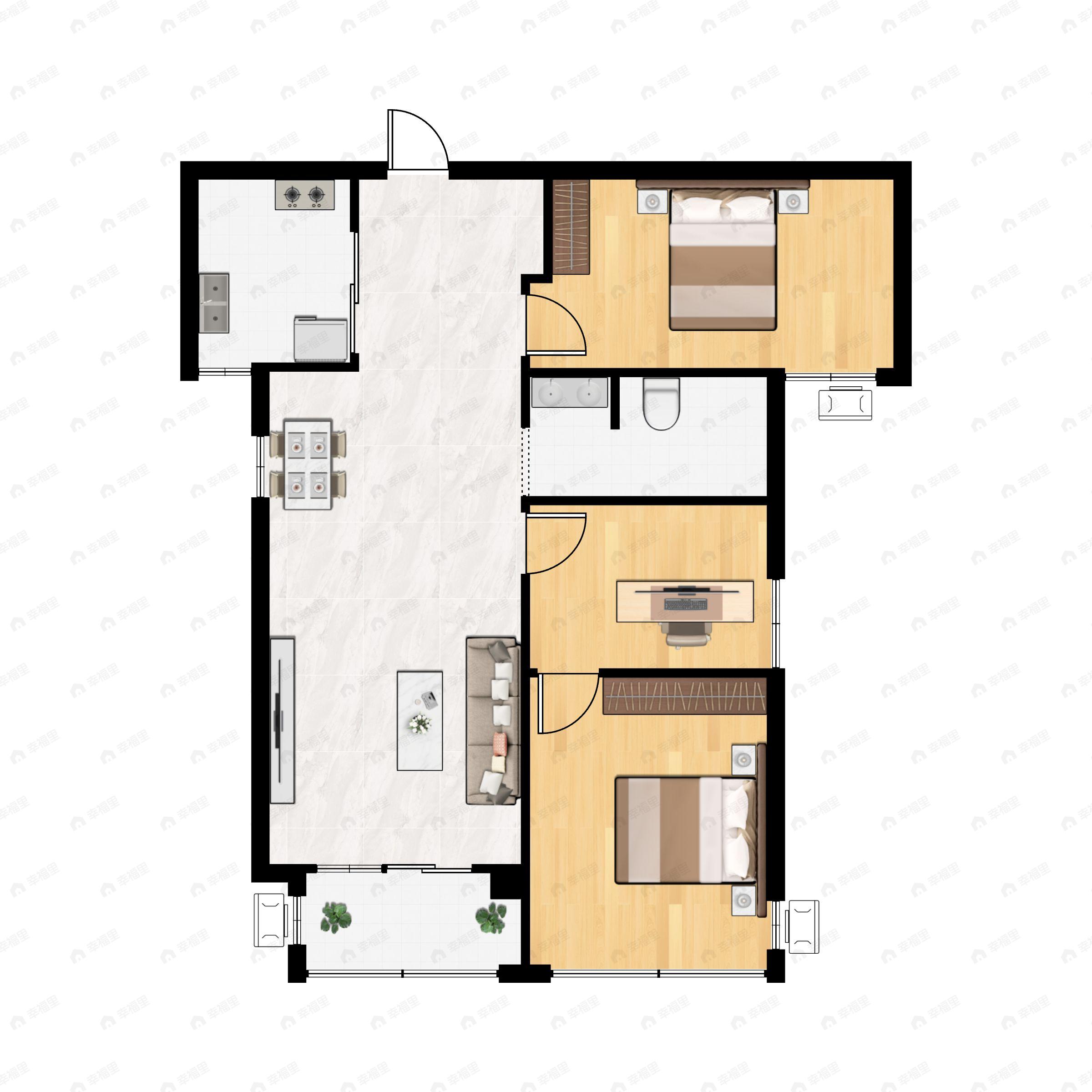 3室2厅1卫建面100平南户型图