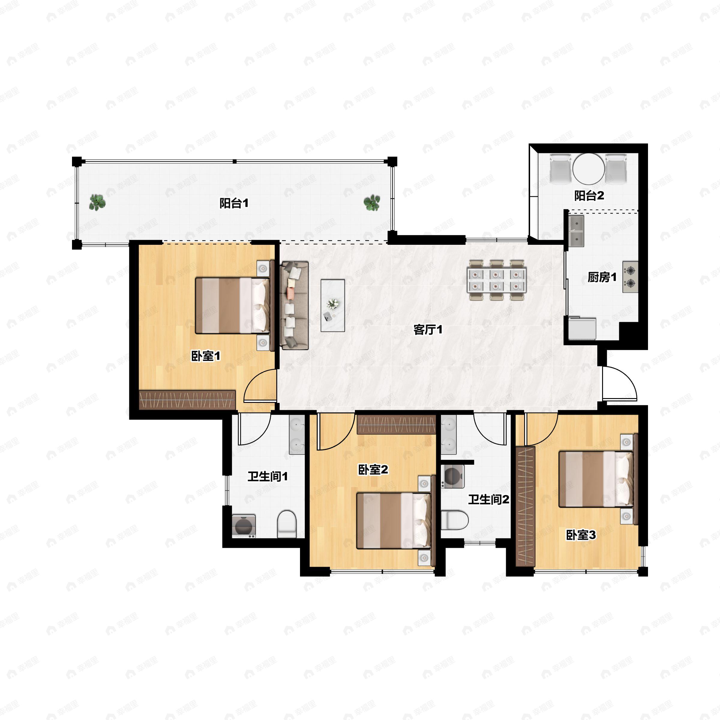 绿洲金座二期3室2厅2卫户型图
