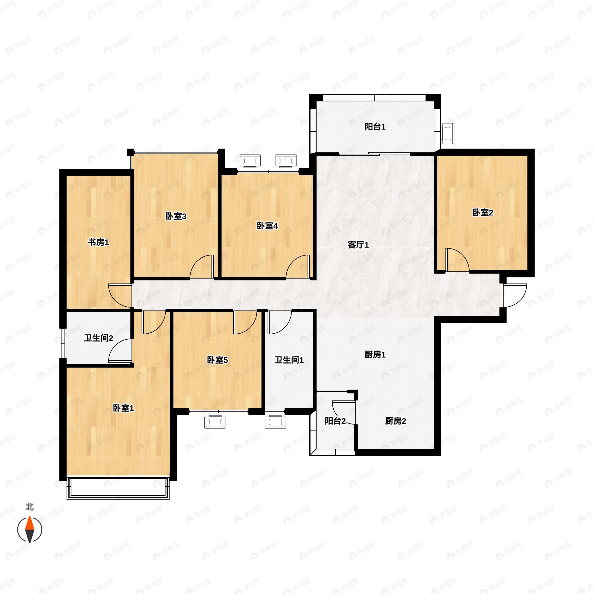 6室2厅2卫建面139平北|南户型图