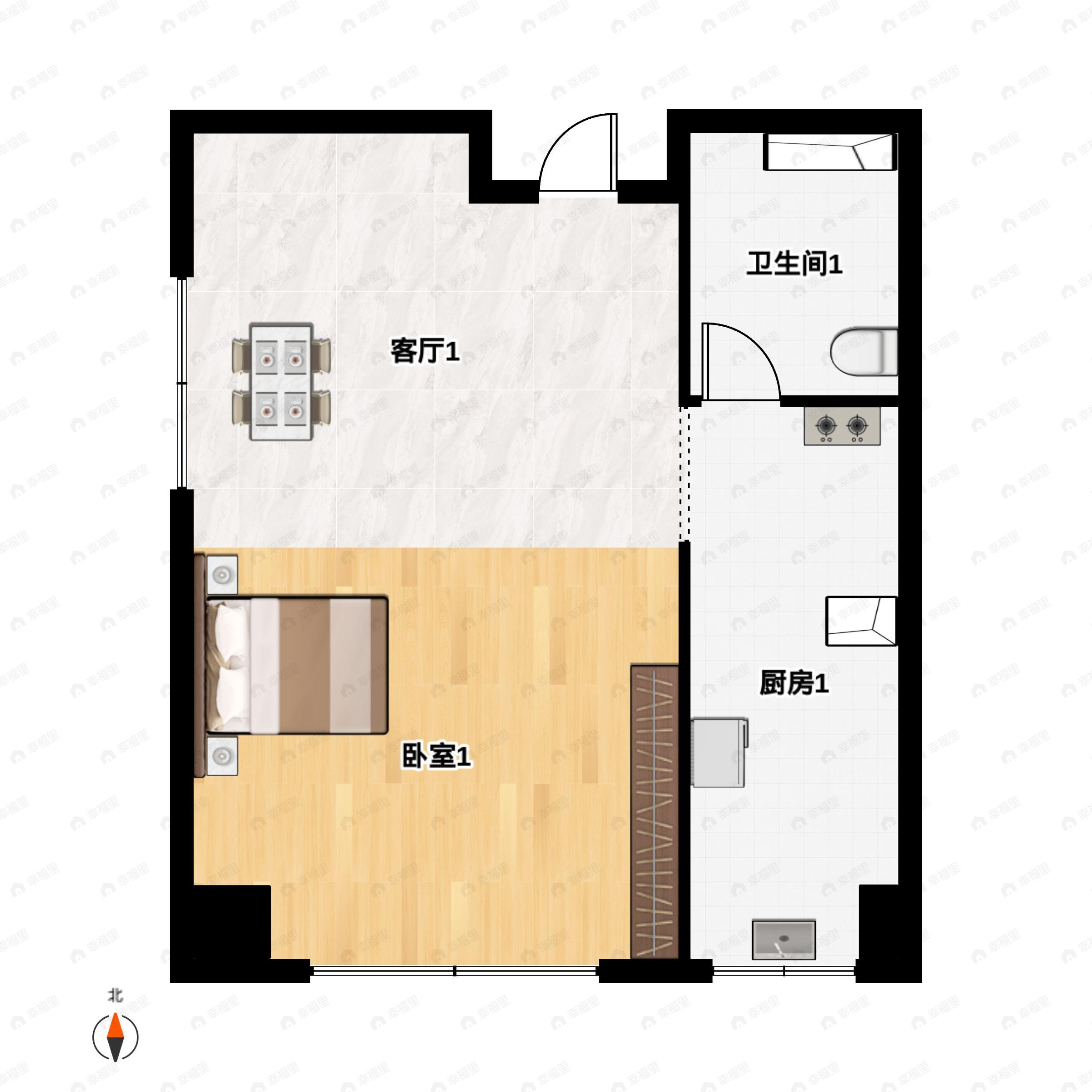 假日云鼎中心1室1厅1卫户型图